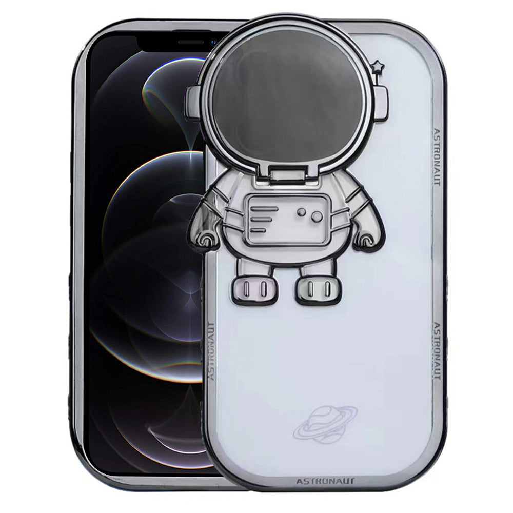 Shockproof Case for iPhone 12 Pro 6.1 inch Anti-Drop Spaceman Design TPU Phone Case with Camera Lens Cover - Purple
