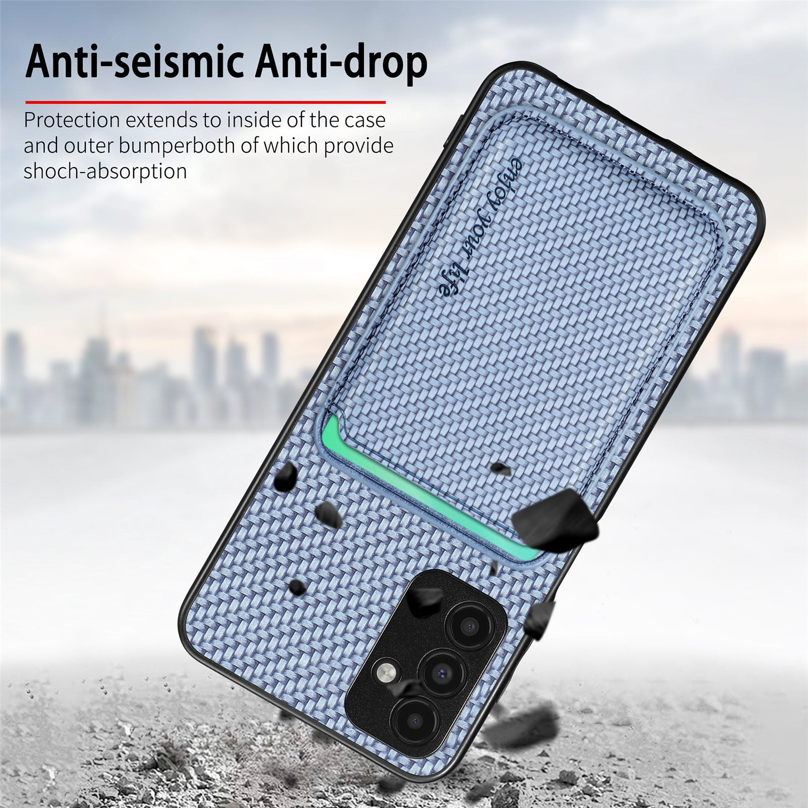 For Samsung Galaxy A04s 4G (164.7 x 76.7 x 9.1 mm) A13 5G Detachable 2-in-1 Magnetic Card Holder Phone Case Carbon Fiber Texture Shockproof Phone Cover