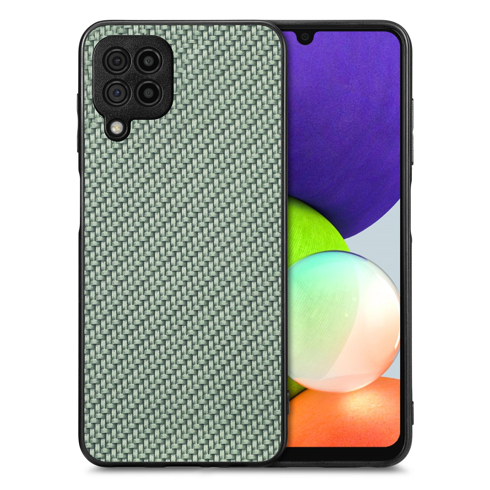 Anti-fall Phone Case For Samsung Galaxy A22 4G (EU Version) M32 (Global Version) 4G Carbon Fiber Texture PU Leather Coated PC TPU Cell Phone Cover