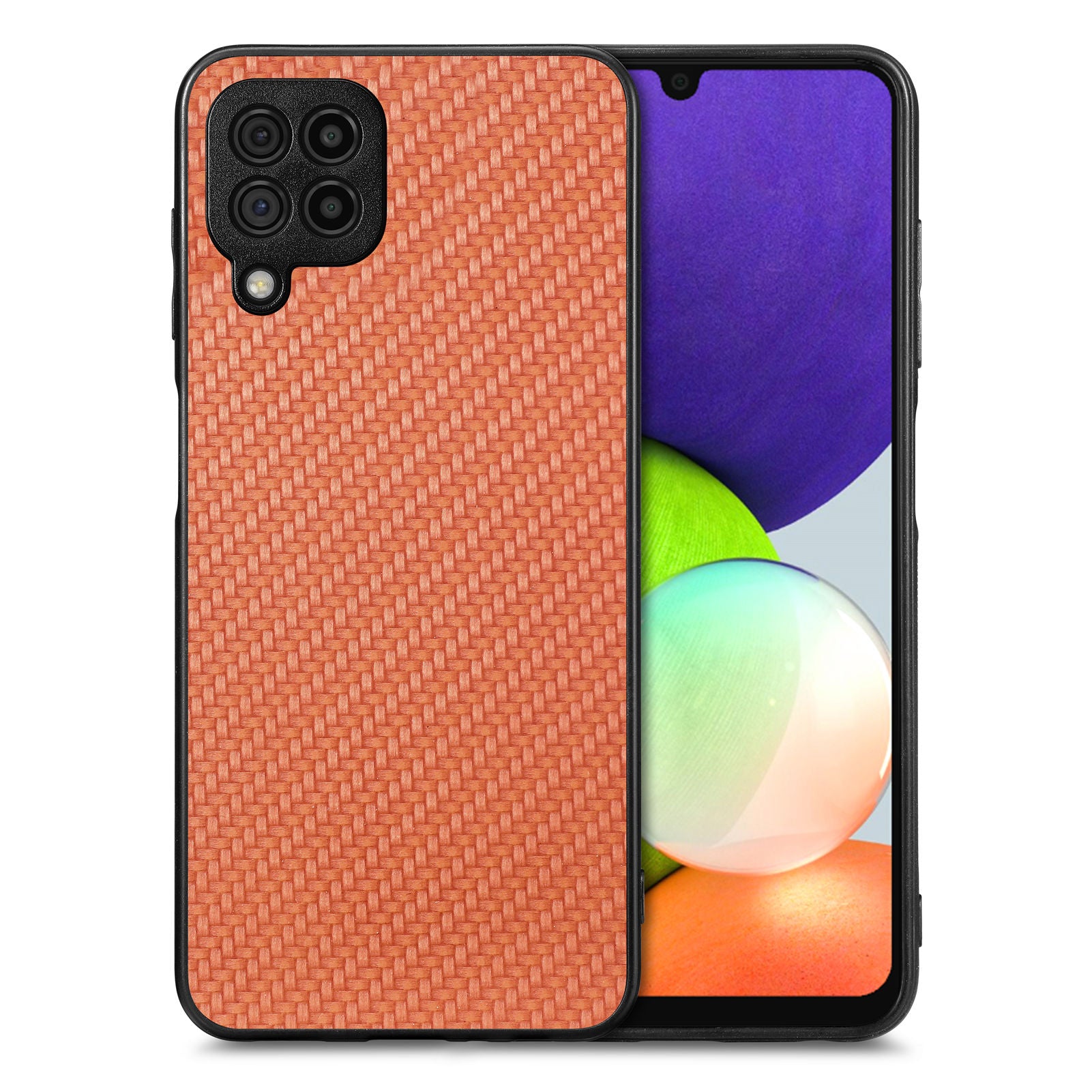 Anti-fall Phone Case For Samsung Galaxy A22 4G (EU Version) / M32 (Global Version) 4G Carbon Fiber Texture PU Leather Coated PC TPU Cell Phone Cover