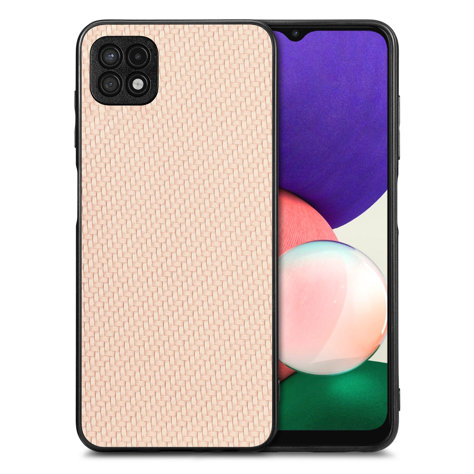 For Samsung Galaxy A22 5G (EU Version) Anti-scratch Carbon Fiber Texture Phone Case PU Leather Coated PC TPU Anti-drop Cell Phone Cover