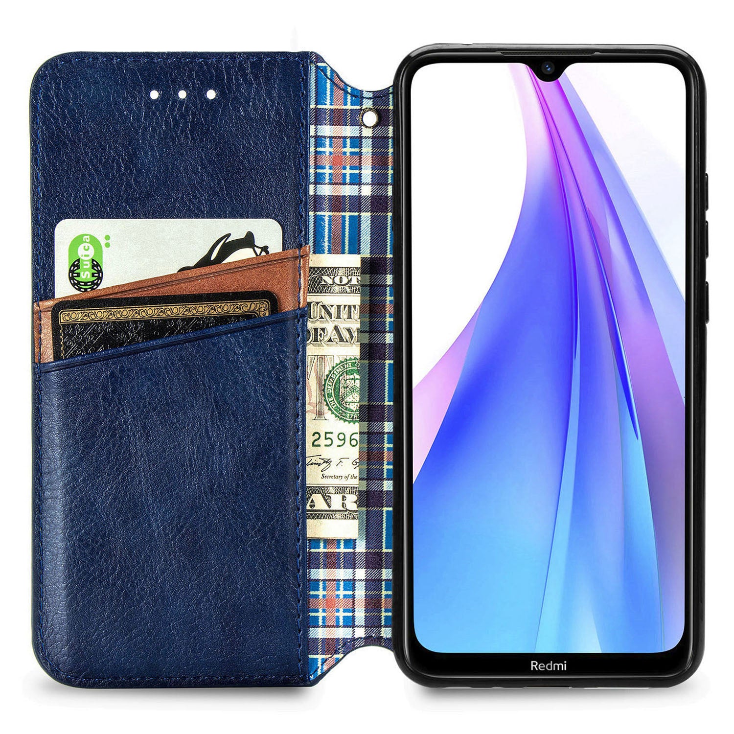 For Xiaomi Redmi Note 8T Rhombus Imprinted Wallet Case PU Leather Stand Magnetic Absorption Phone Cover