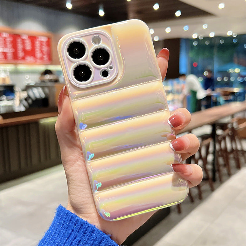 For iPhone 13 Pro 6.1 inch Laser Electroplating Down Jacket Design Mobile Phone Case TPU Protective Cover