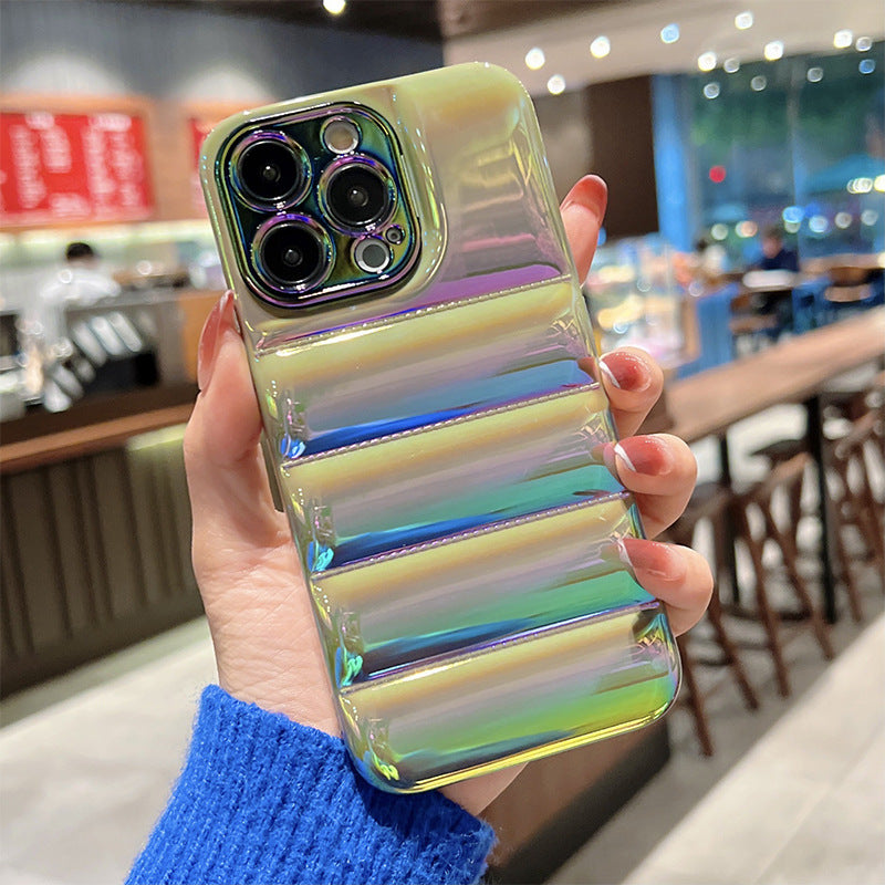 For iPhone 13 Pro 6.1 inch Laser Electroplating Down Jacket Design Mobile Phone Case TPU Protective Cover