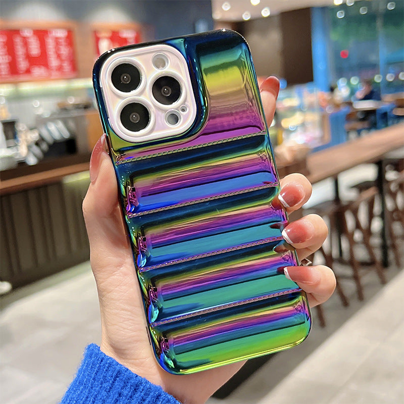 Pro iPhone 13 Pro Max 6,7 palcový design Down Jacket TPU pouzdro Laserové galvanické pokovování Nárazuvzdorný kryt telefonu – karamel