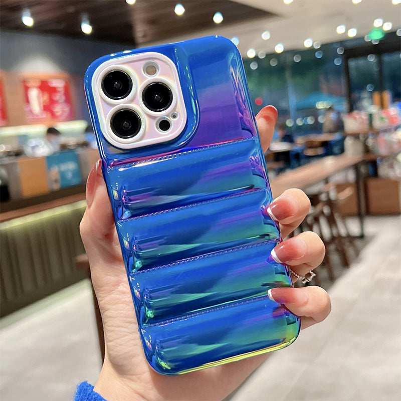 For iPhone 13 Pro Max 6.7 inch Down Jacket Design TPU Case Laser Electroplating Shockproof Phone Cover