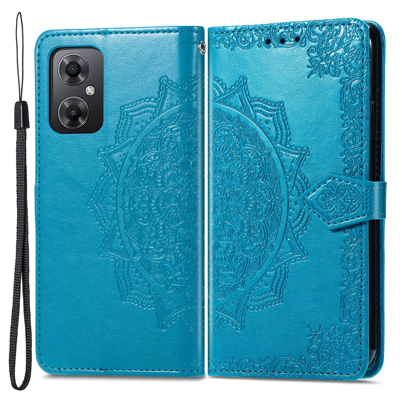 For Xiaomi Poco M4 5G Embossed Mandala Pattern Flip Wallet Case PU Leather Stand Magnetic Closure Protective Phone Cover with Strap