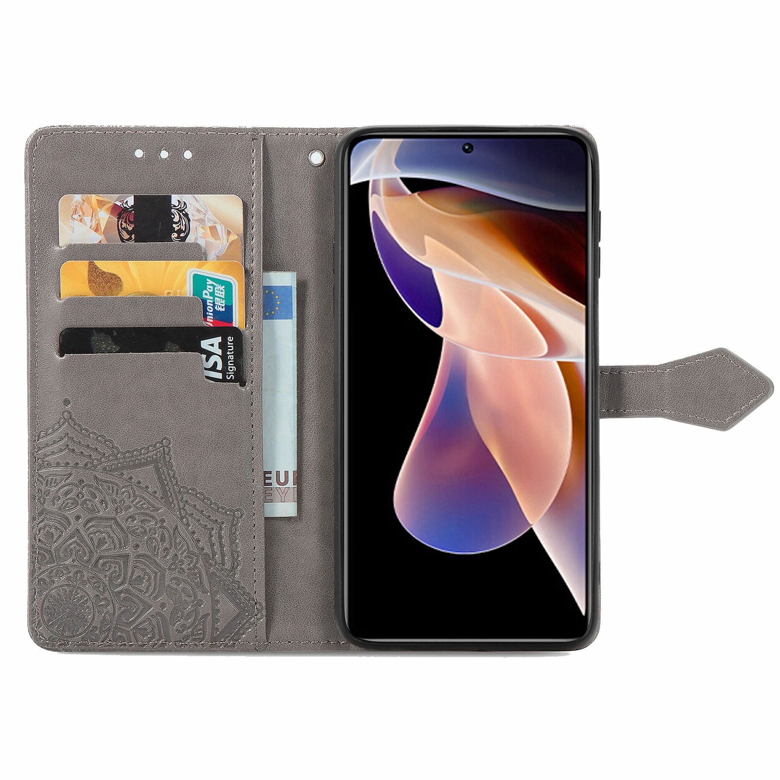 For Xiaomi Poco X4 NFC 5G Redmi Note 11 Pro 5G (China) (MediaTek) Note 11 Pro 5G Embossed Mandala Pattern Wallet Case PU Leather Stand Magnetic Flip Phone Cover with Strap