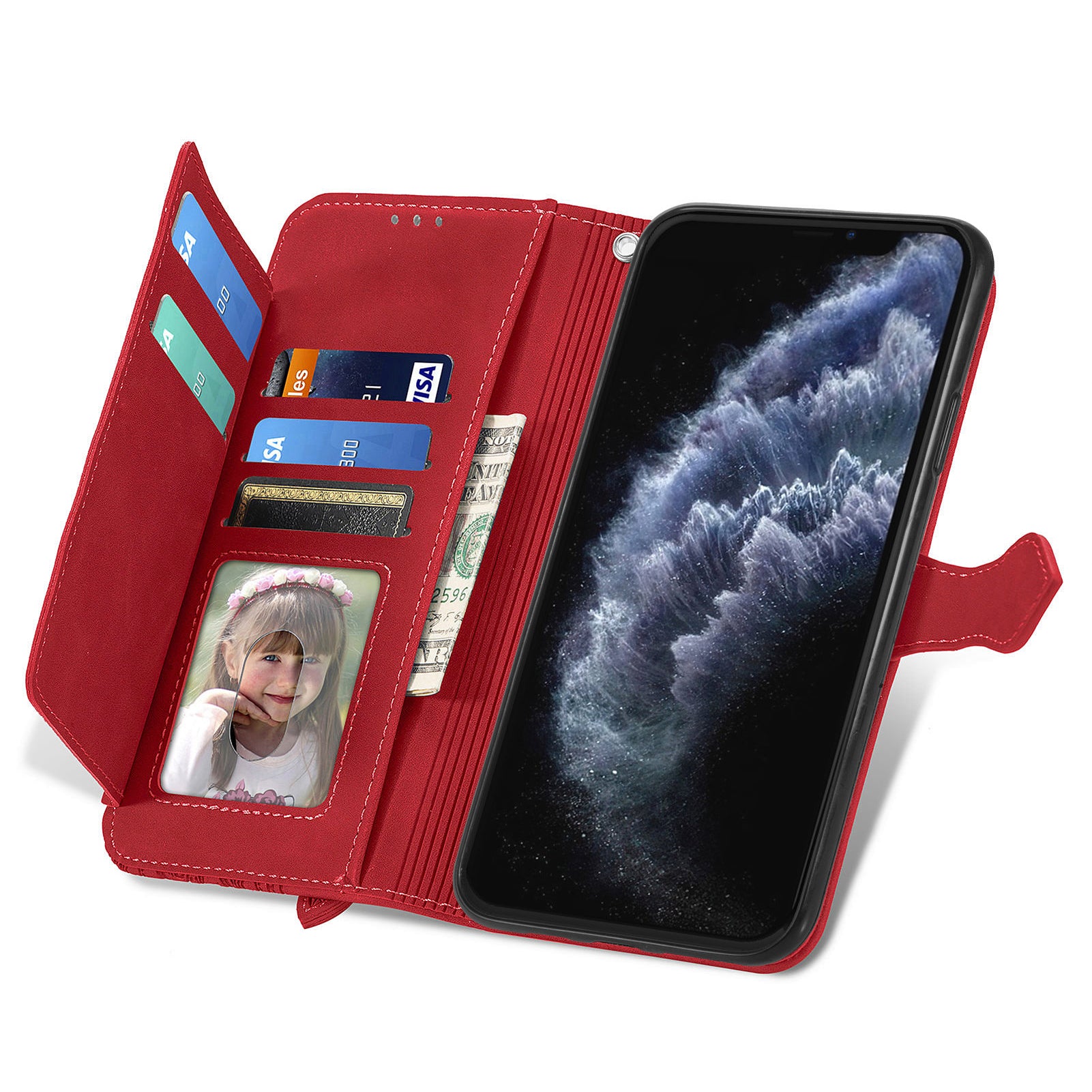 Flower Imprinted Pattern Phone Cover For iPhone 11 Pro Max 6.5 inch PU Leather Zipper Pocket Full Protection Smartphone Case Wallet Stand