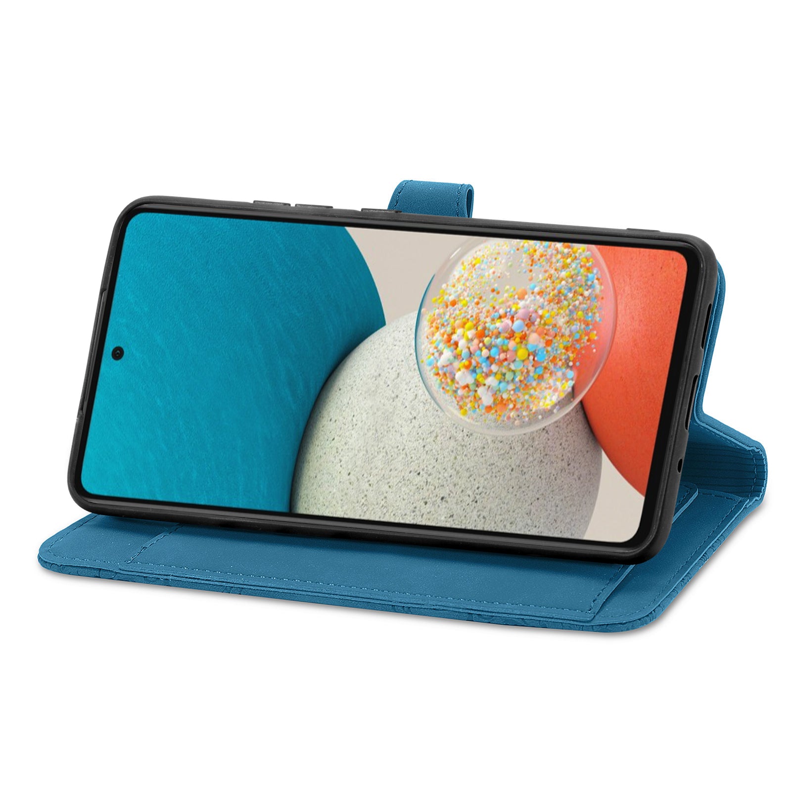 For Samsung Galaxy A73 5G Flower Imprinted Pattern Cell Phone Cover Anti-shock PU Leather Zipper Pocket Flip Wallet Case with Stand
