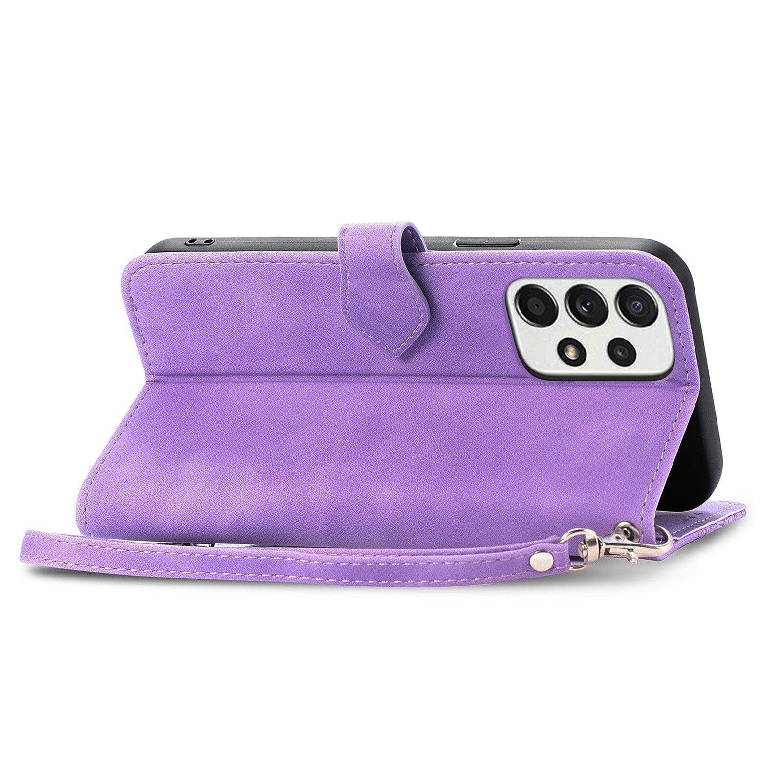 For Samsung Galaxy A73 5G Flower Imprinted Pattern Cell Phone Cover Anti-shock PU Leather Zipper Pocket Flip Wallet Case with Stand