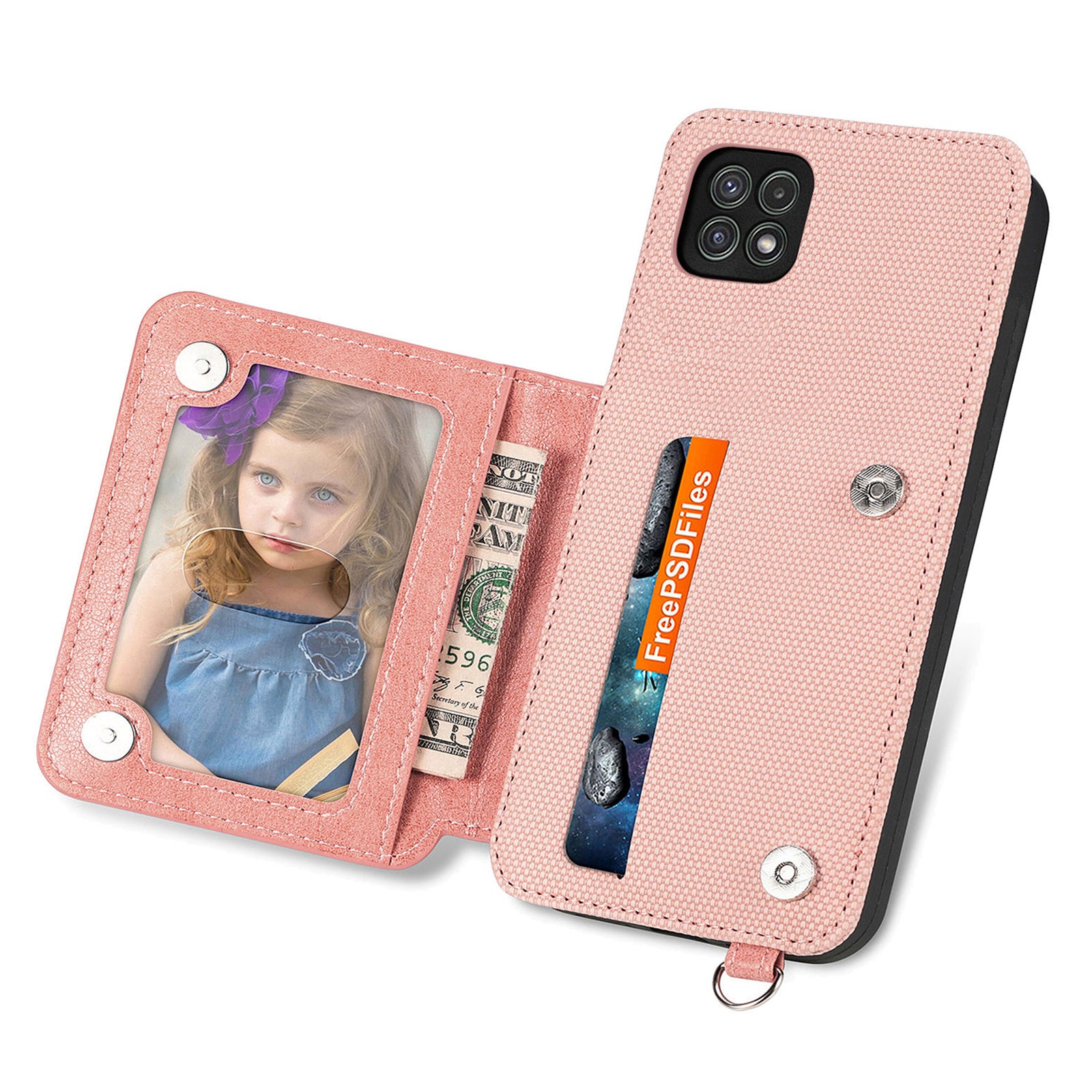 For Samsung Galaxy A22 5G (EU Version) Anti-drop Phone Case Kickstand PU Leather TPU Geometry Imprinted Wallet Cover with Strap