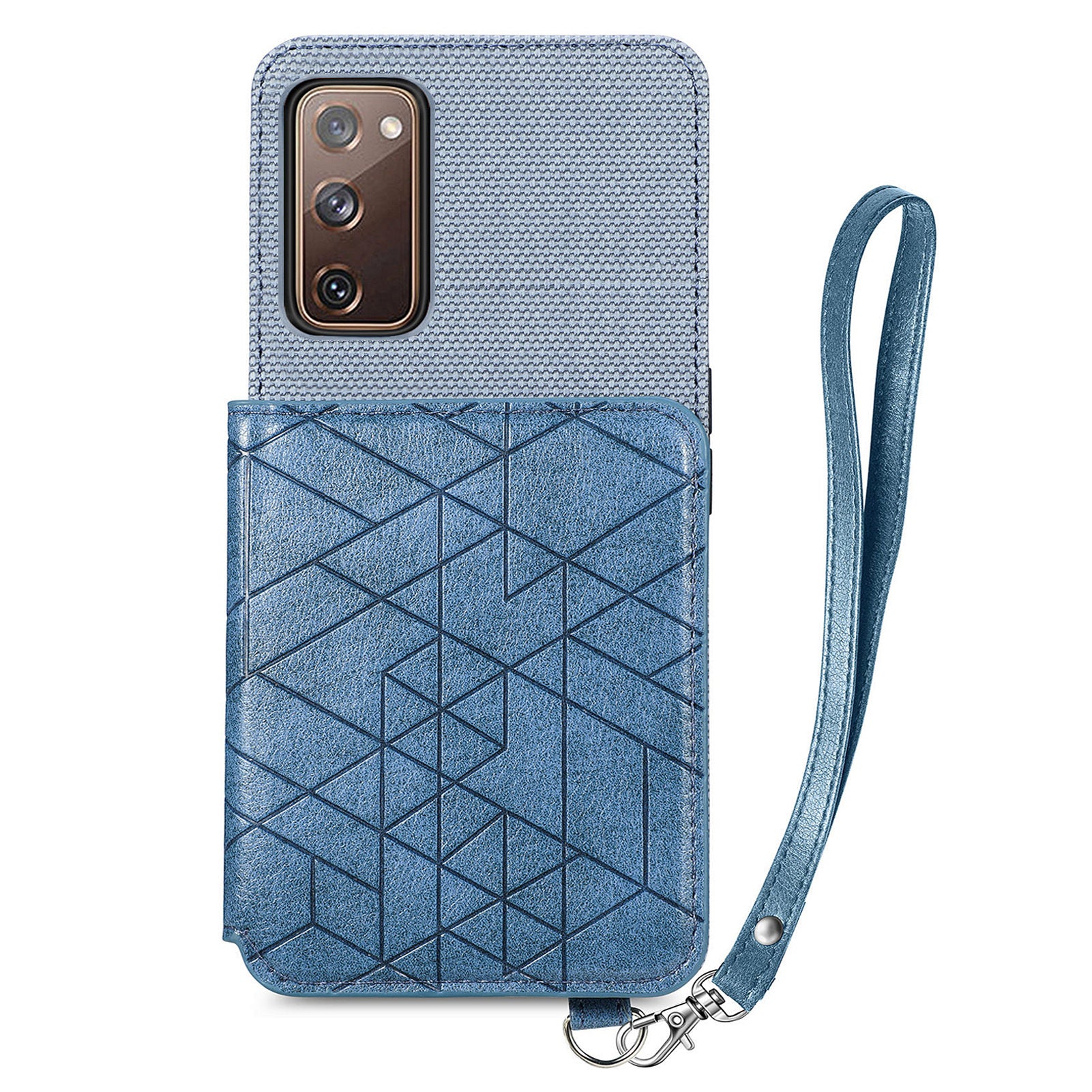 For Samsung Galaxy S20 FE 2022 S20 FE 5G S20 FE S20 Lite Anti-scratch Phone Case with Strap Kickstand PU Leather TPU Geometry Imprinted Protective Wallet Cover