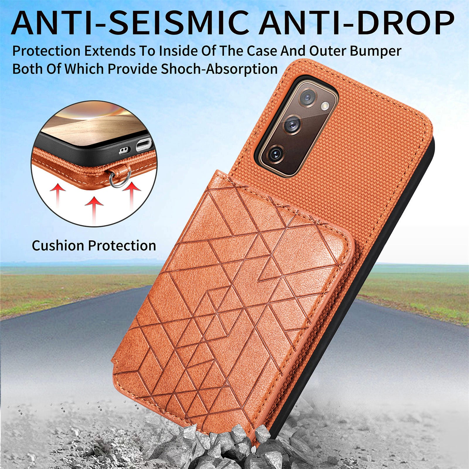 For Samsung Galaxy S20 FE 2022 S20 FE 5G S20 FE S20 Lite Anti-scratch Phone Case with Strap Kickstand PU Leather TPU Geometry Imprinted Protective Wallet Cover