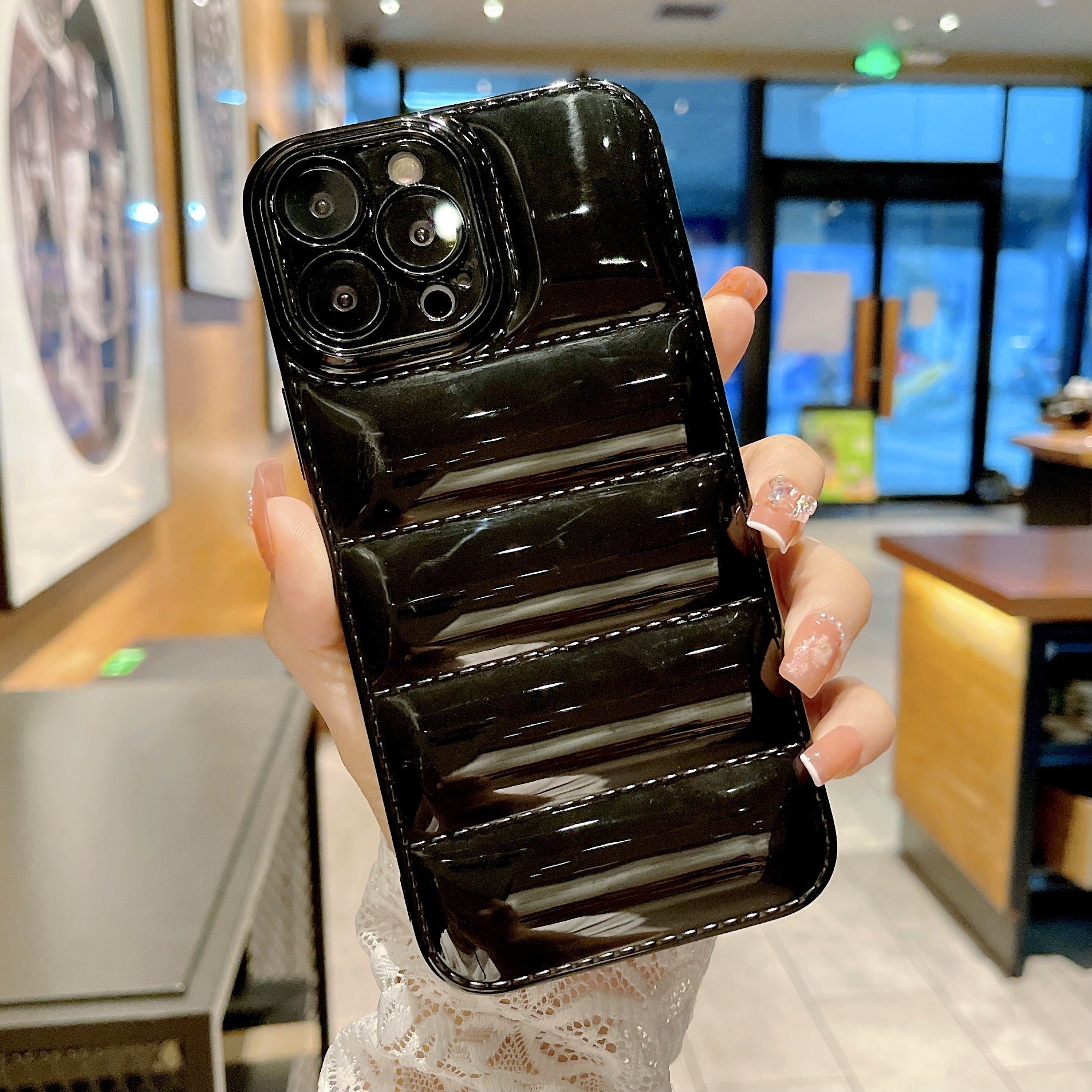 Down Jacket Design TPU Case for iPhone 14 Pro Max Anti-drop Phone Cover with Lens Protector