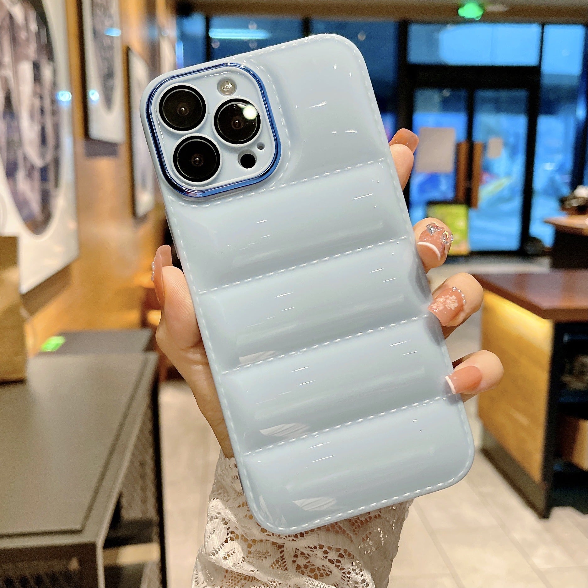 For iPhone 13 Pro 6.1 inch Anti-scratch TPU Phone Case Down Jacket Design Smartphone Cover with Lens Protector