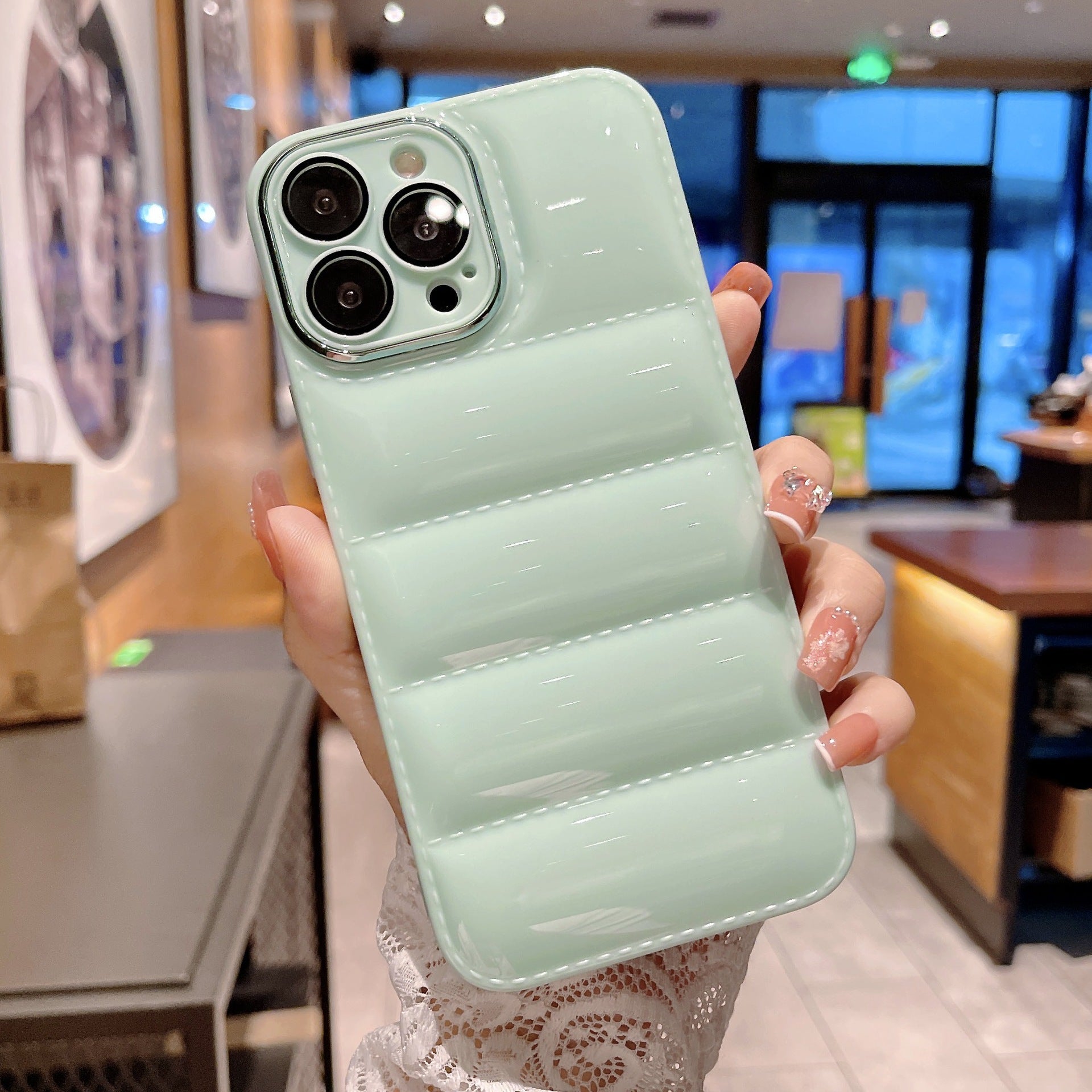 For iPhone 13 Pro 6.1 inch Anti-scratch TPU Phone Case Down Jacket Design Smartphone Cover with Lens Protector - Pink