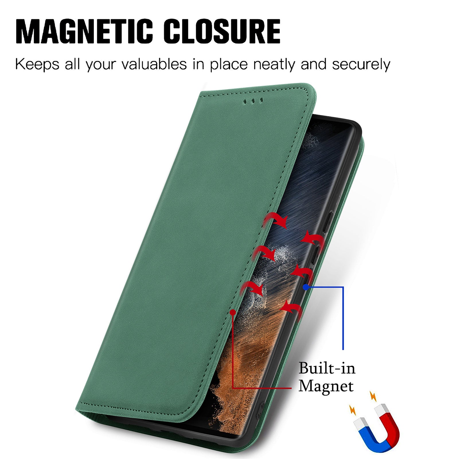 Magnetic Auto Closing Phone Cover For Samsung Galaxy S23 Ultra Shockproof Skin-touch Retro PU Leather Stand Phone Case with Card Holder