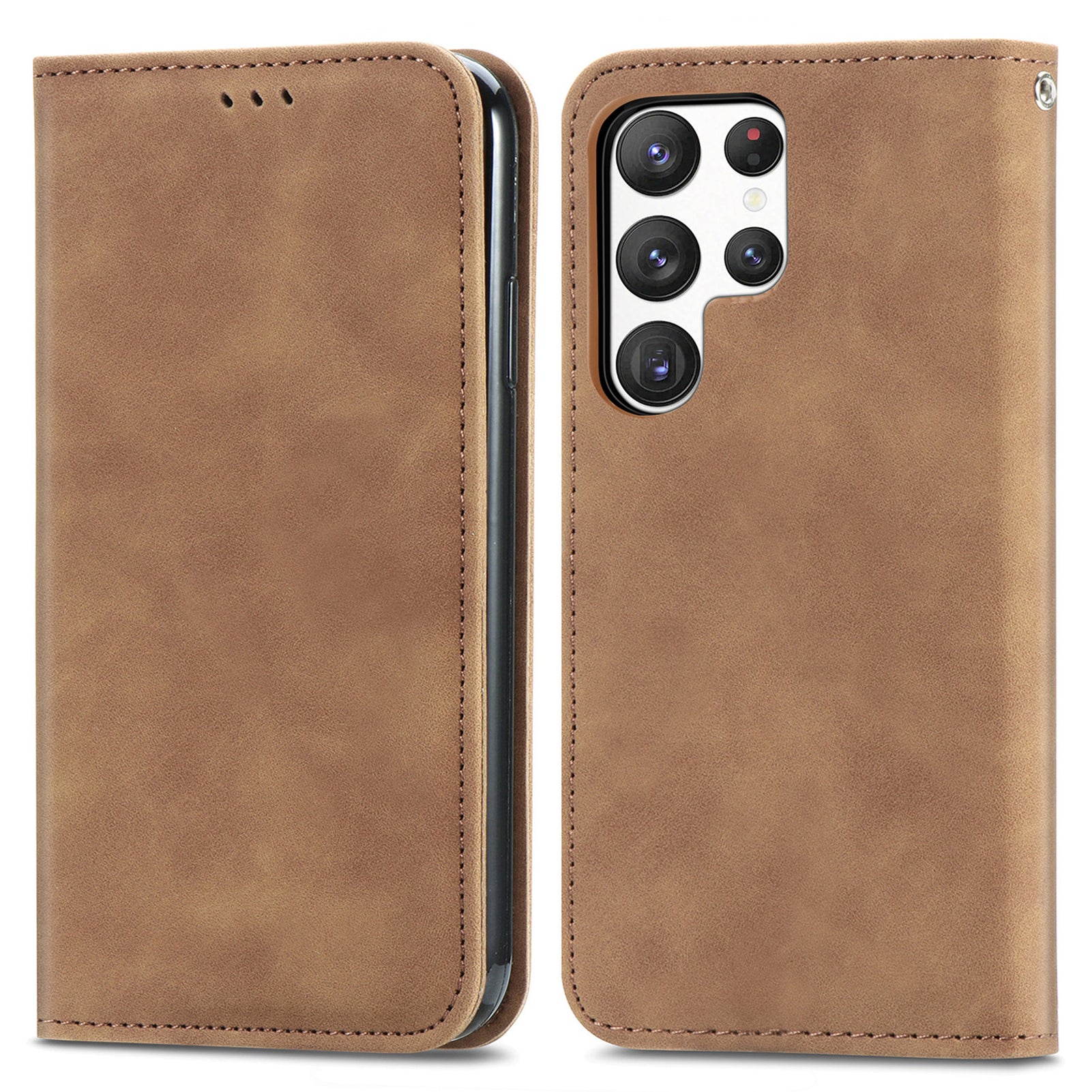 Magnetic Auto Closing Phone Cover For Samsung Galaxy S23 Ultra Shockproof Skin-touch Retro PU Leather Stand Phone Case with Card Holder