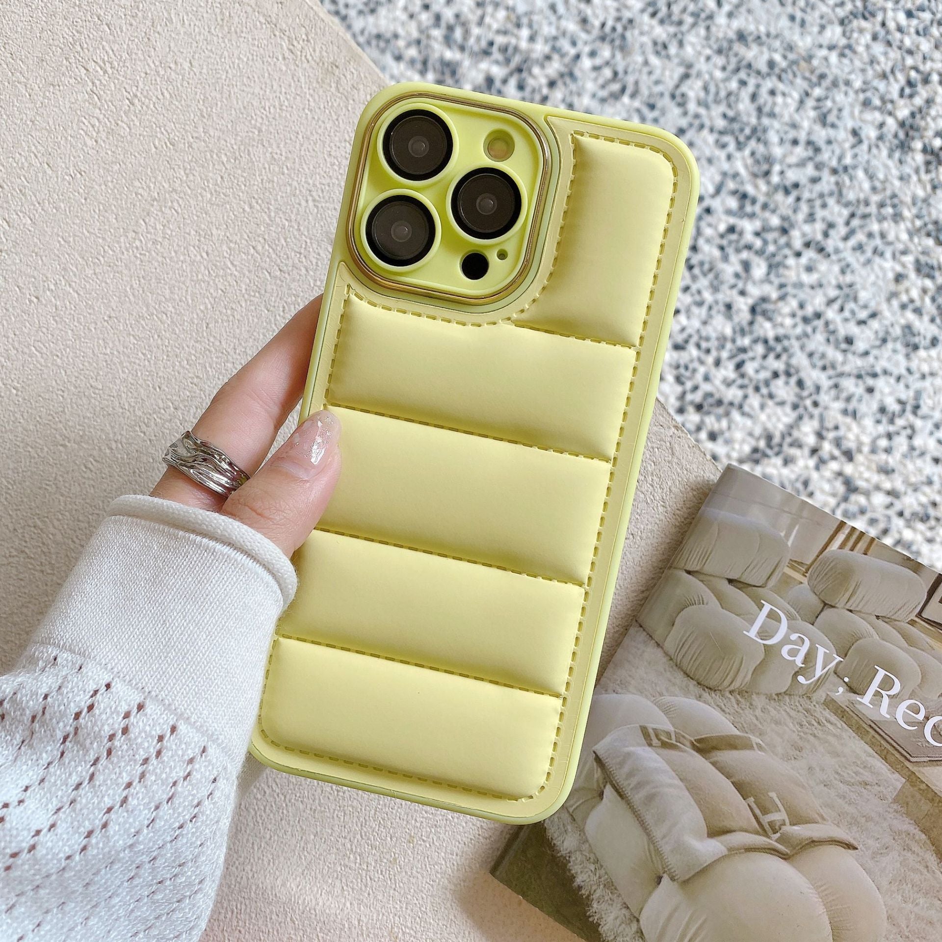 Down Jacket Design TPU Case for iPhone 14 Pro Max Electroplating Lens Frame Phone Cover with Glass Lens Protector