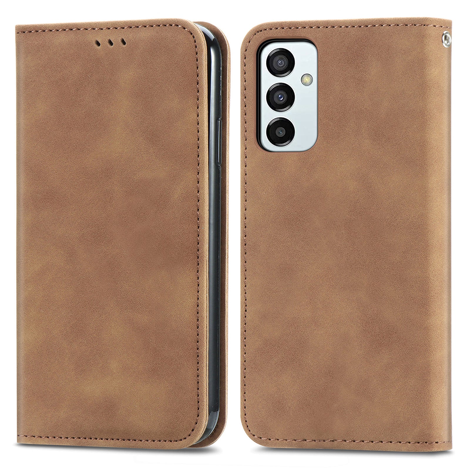 PU Leather Phone Case For Samsung Galaxy M23 5G / M13 4G / F23 5G Skin-touch Retro Magnetic Auto Closing Stand Protective Phone Cover Card Holder