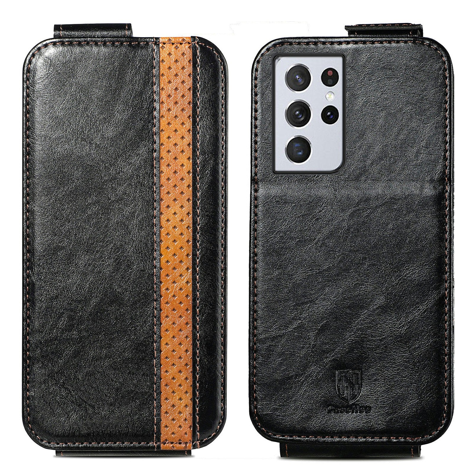 CASENEO 003 Series For Samsung Galaxy S21 Ultra 5G Splicing PU Leather Phone Case Stand Card Holder Shockproof Phone Cover