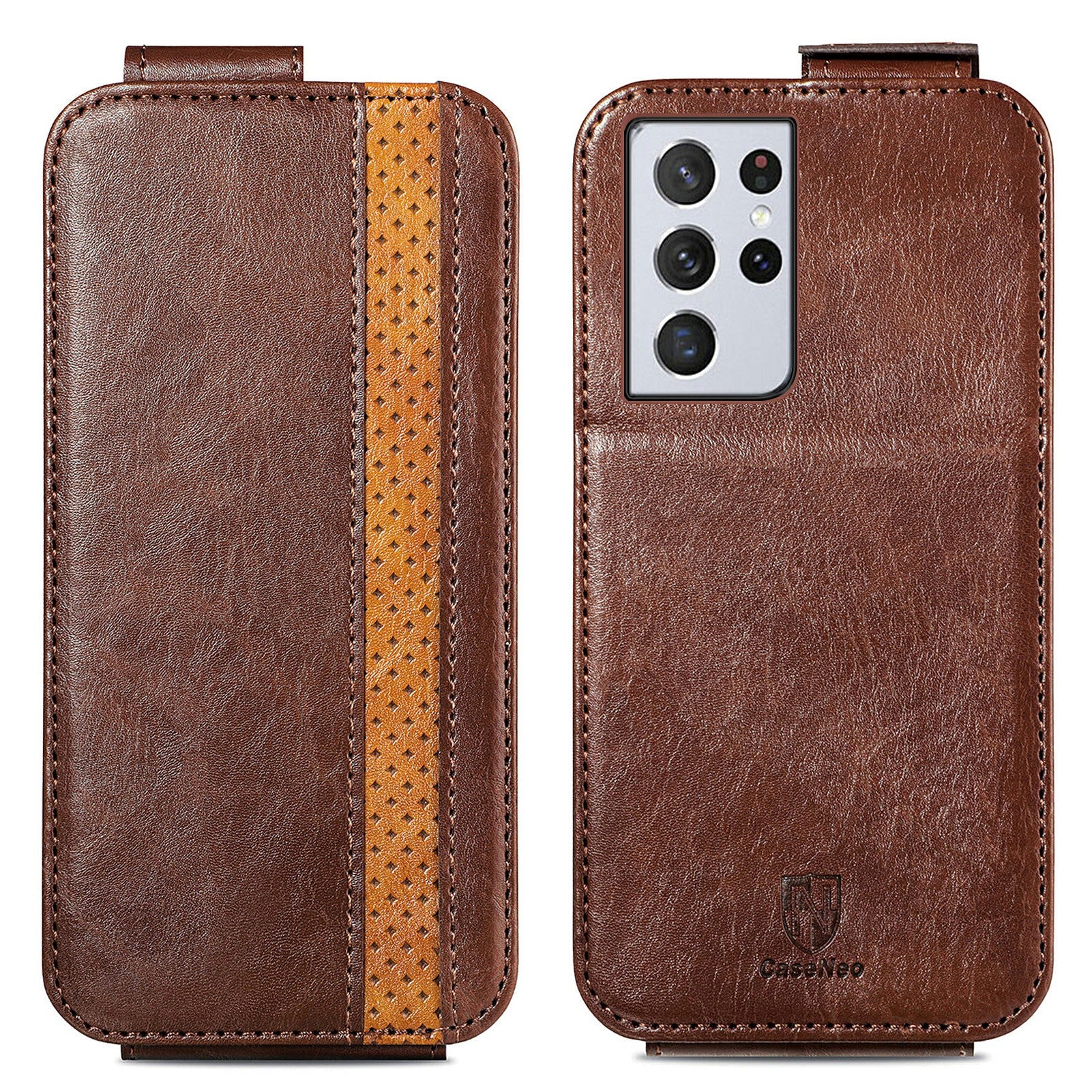 CASENEO 003 Series For Samsung Galaxy S21 Ultra 5G Splicing PU Leather Phone Case Stand Card Holder Shockproof Phone Cover