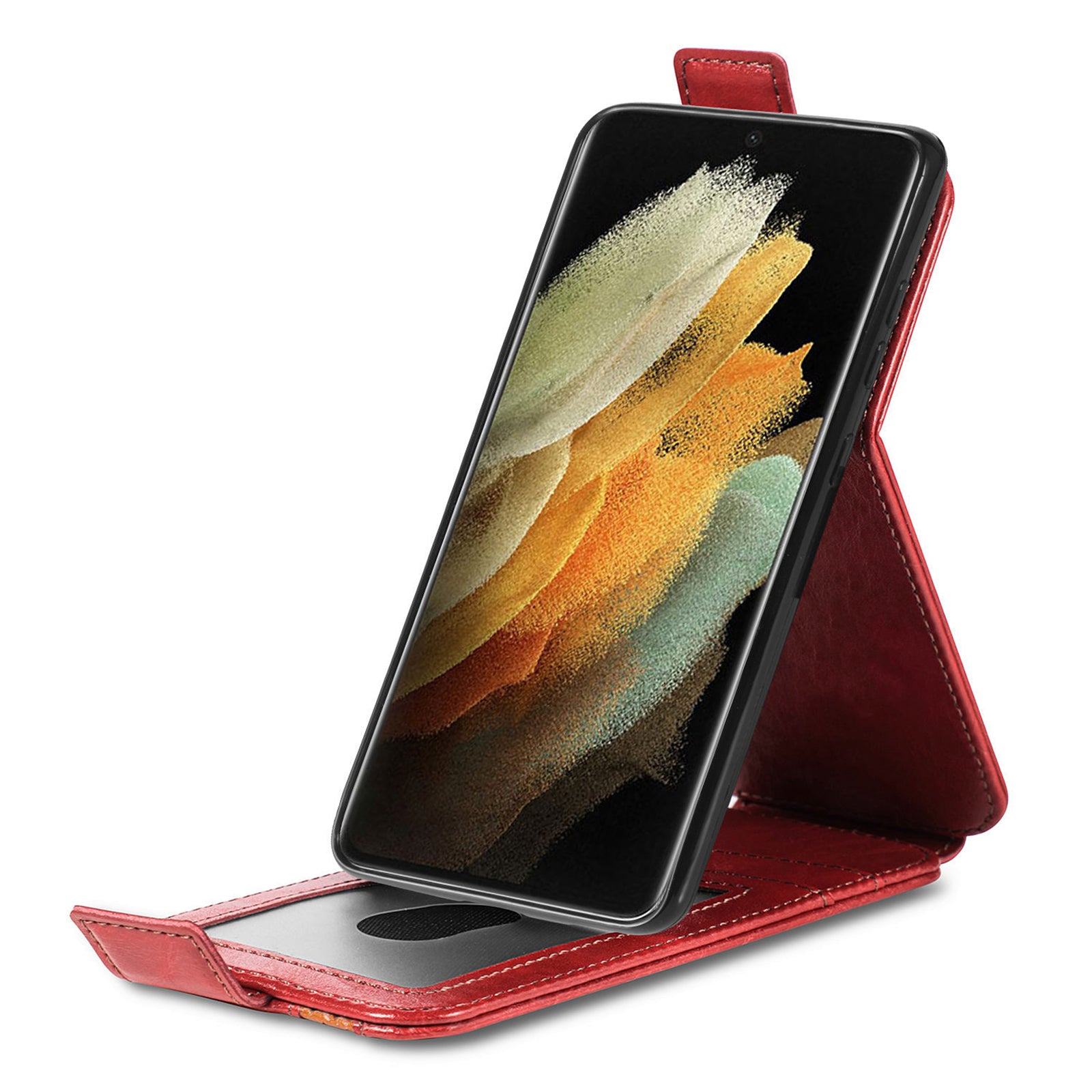 CASENEO 003 Series For Samsung Galaxy S21 Ultra 5G Splicing PU Leather Phone Case Stand Card Holder Shockproof Phone Cover