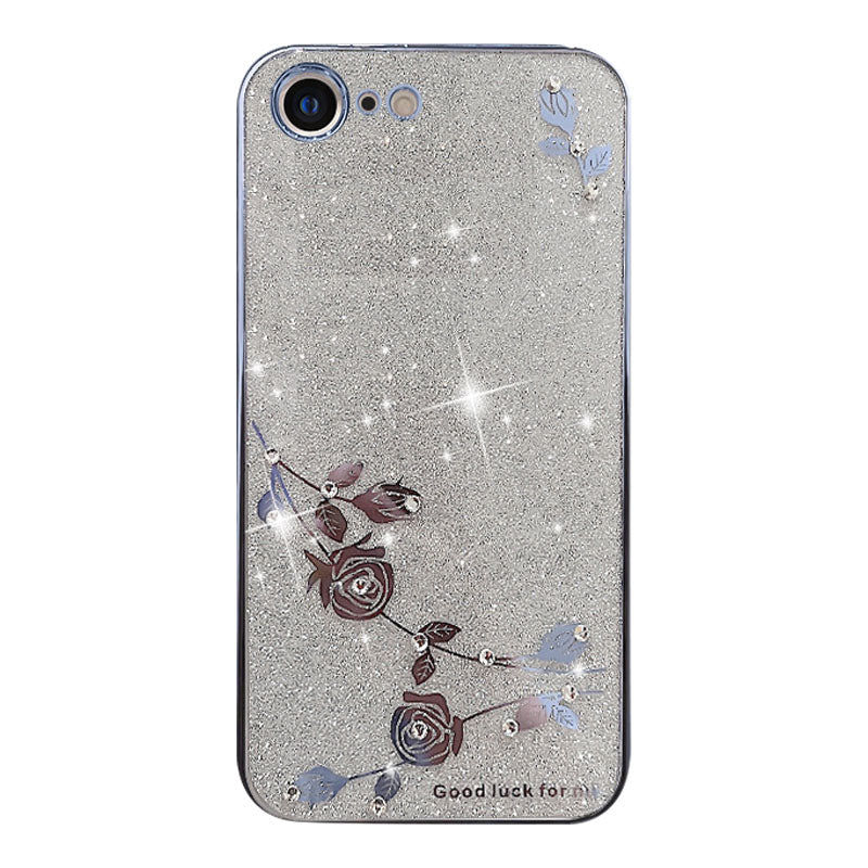 For iPhone SE (2022) (2020) iPhone 8 7 4.7 inch Flower Pattern Rhinestone Phone Case Glitter Powder Electroplating TPU Cover