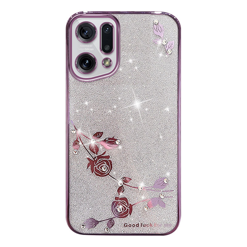 Rhinestone Flower Pattern Case for Oppo Find X5 Glitter Powder Electroplating TPU Phone Cover