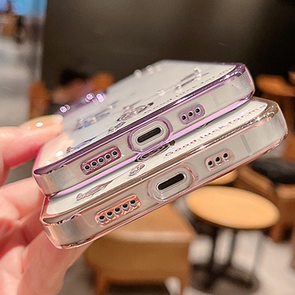 Electroplating TPU Phone Case For iPhone 14 Pro Max Rhinestone Decor Flower Pattern Decor Glitter Powder Protective Mobile Phone Cover