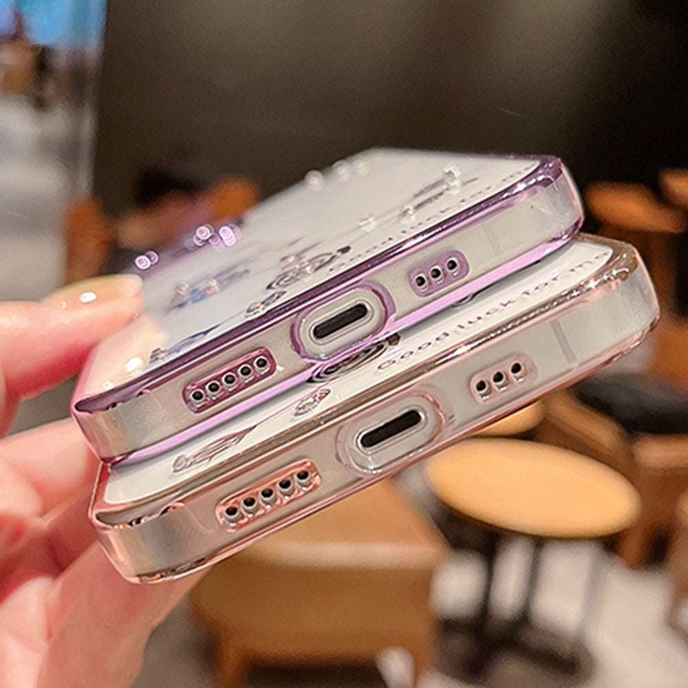 For iPhone 13 6.1 inch Flower Pattern Decor Rhinestone Electroplating Glitter Powder Drop-proof Mobile Phone Case Soft TPU Phone Cover