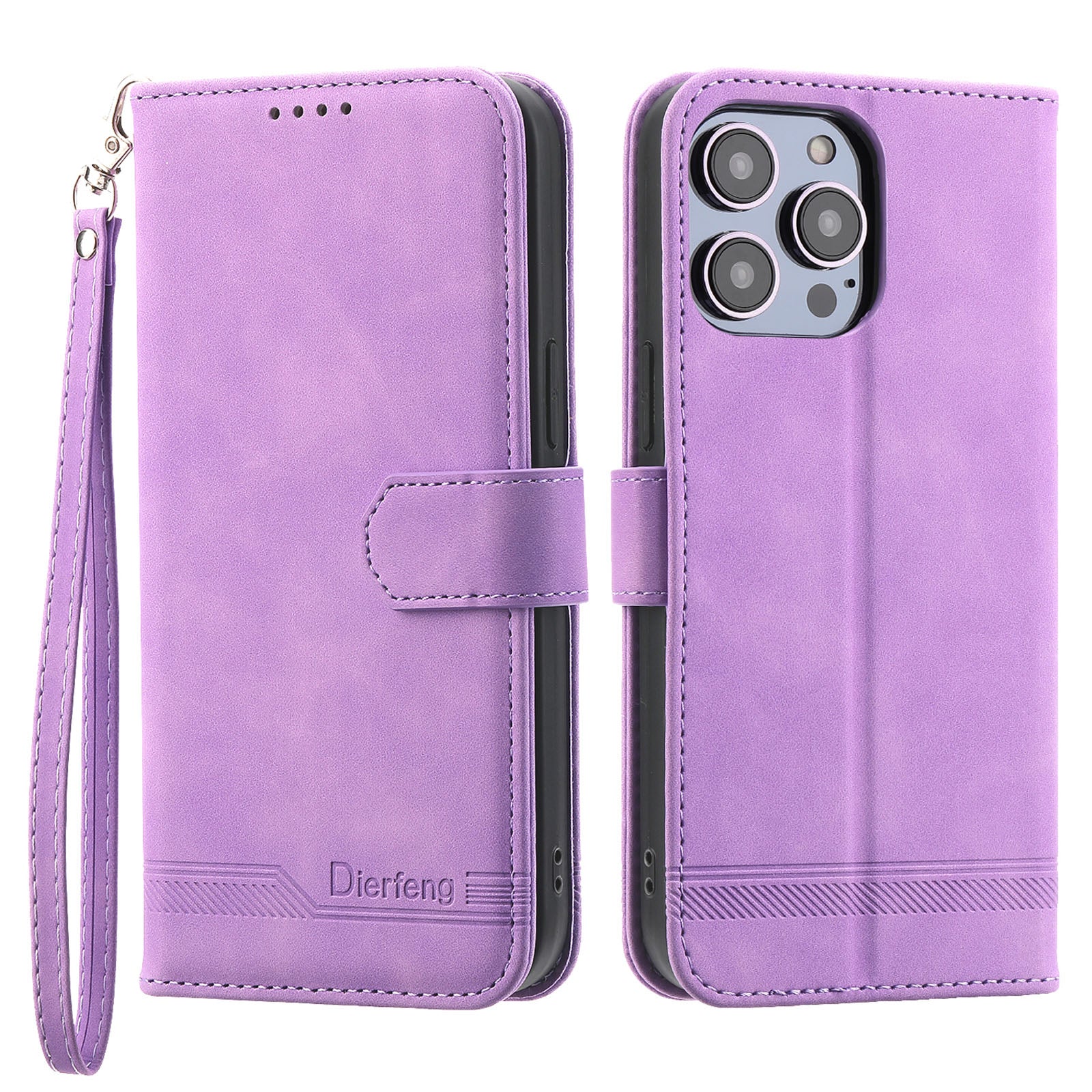 DIERFENG DF-03 pouzdro na telefon pro iPhone 13 Pro Max 6,7 palce, kryt stojánku na peněženku s potiskem PU kůže – modrý