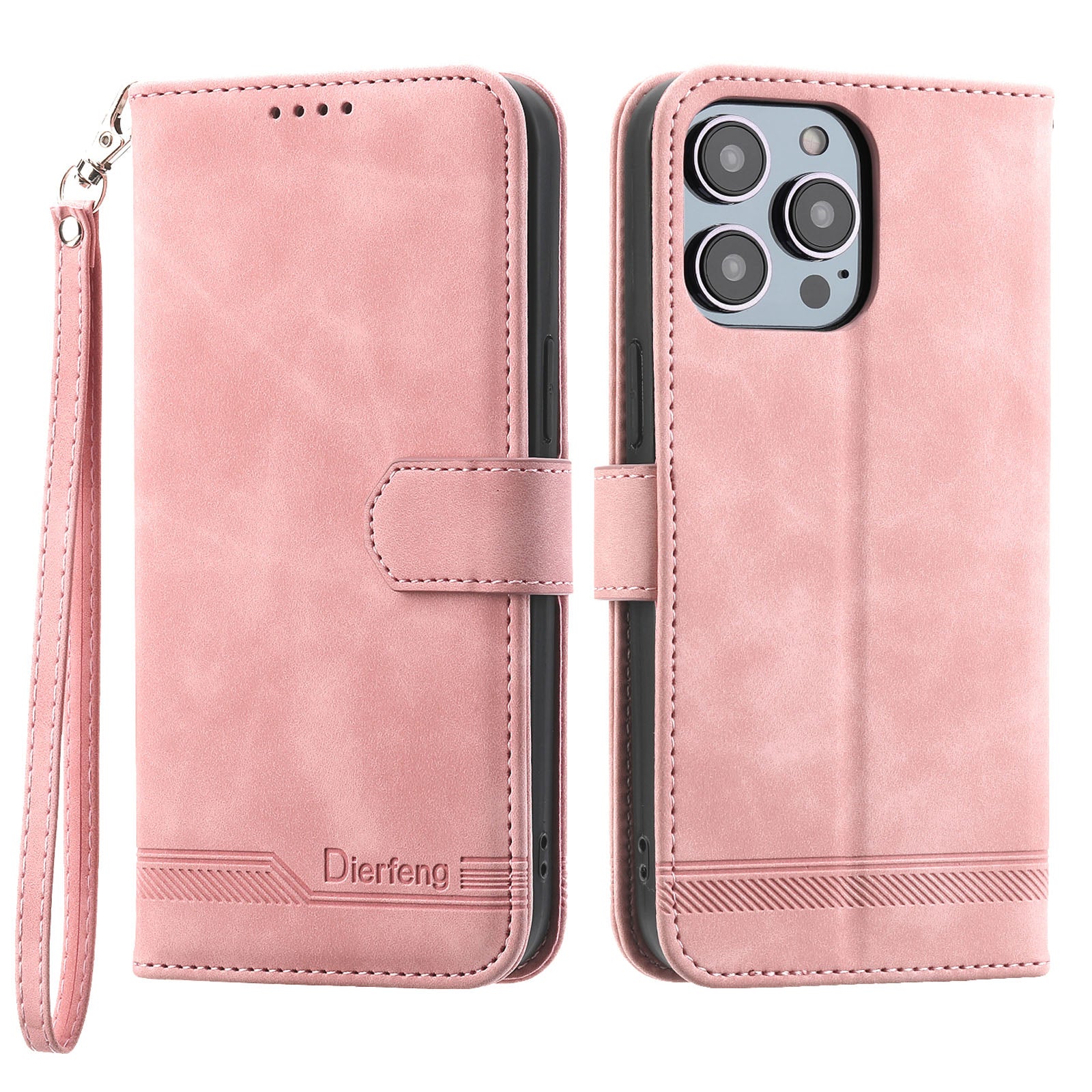 DIERFENG DF-03 pouzdro na telefon pro iPhone 13 Pro Max 6,7 palce, kryt stojánku na peněženku s potiskem PU kůže – modrý