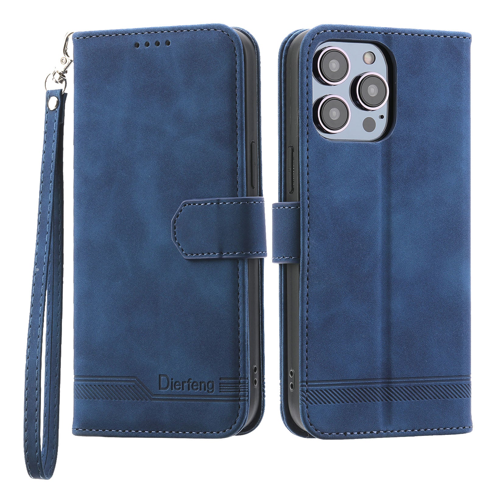 DIERFENG DF-03 Phone Case for iPhone 13 Pro Max 6.7 inch PU Leather Lines Imprinted Wallet Stand Cover