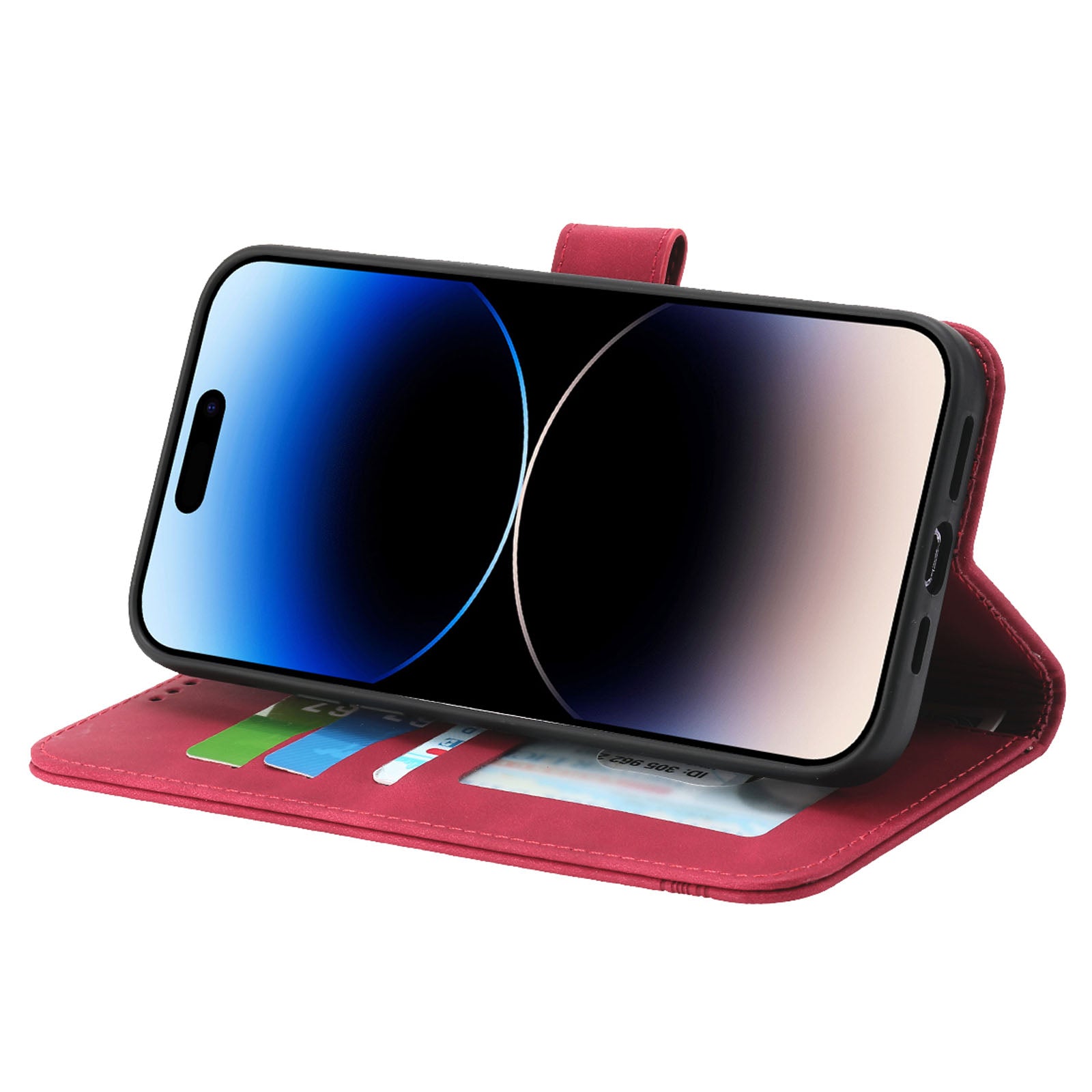 DIERFENG DF-03 Lines Imprinted Phone Case for iPhone 14 Pro PU Leather Magnetic Clasp Wallet Stand Cover