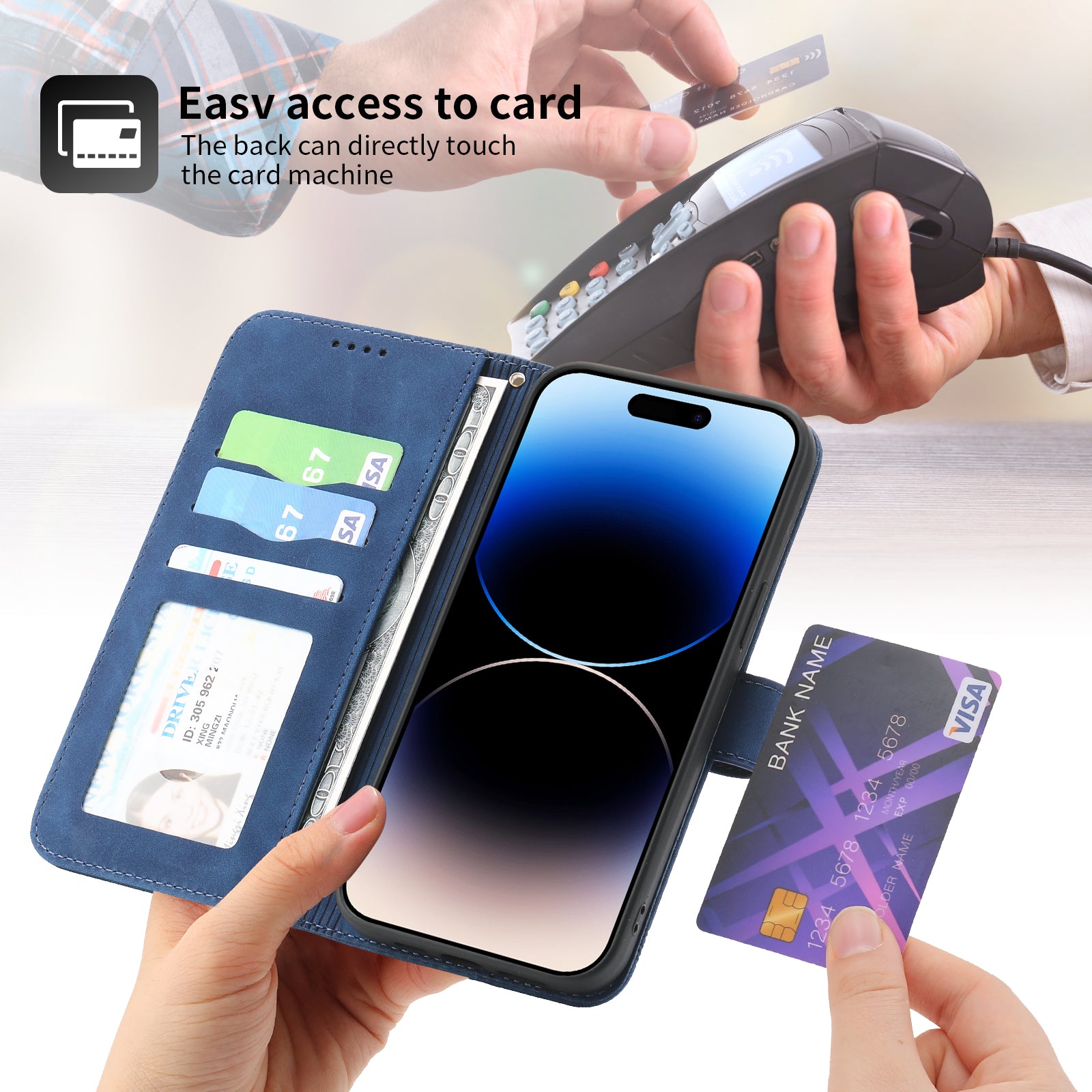 DIERFENG DF-03 Lines Imprinted Phone Case for iPhone 14 Pro PU Leather Magnetic Clasp Wallet Stand Cover