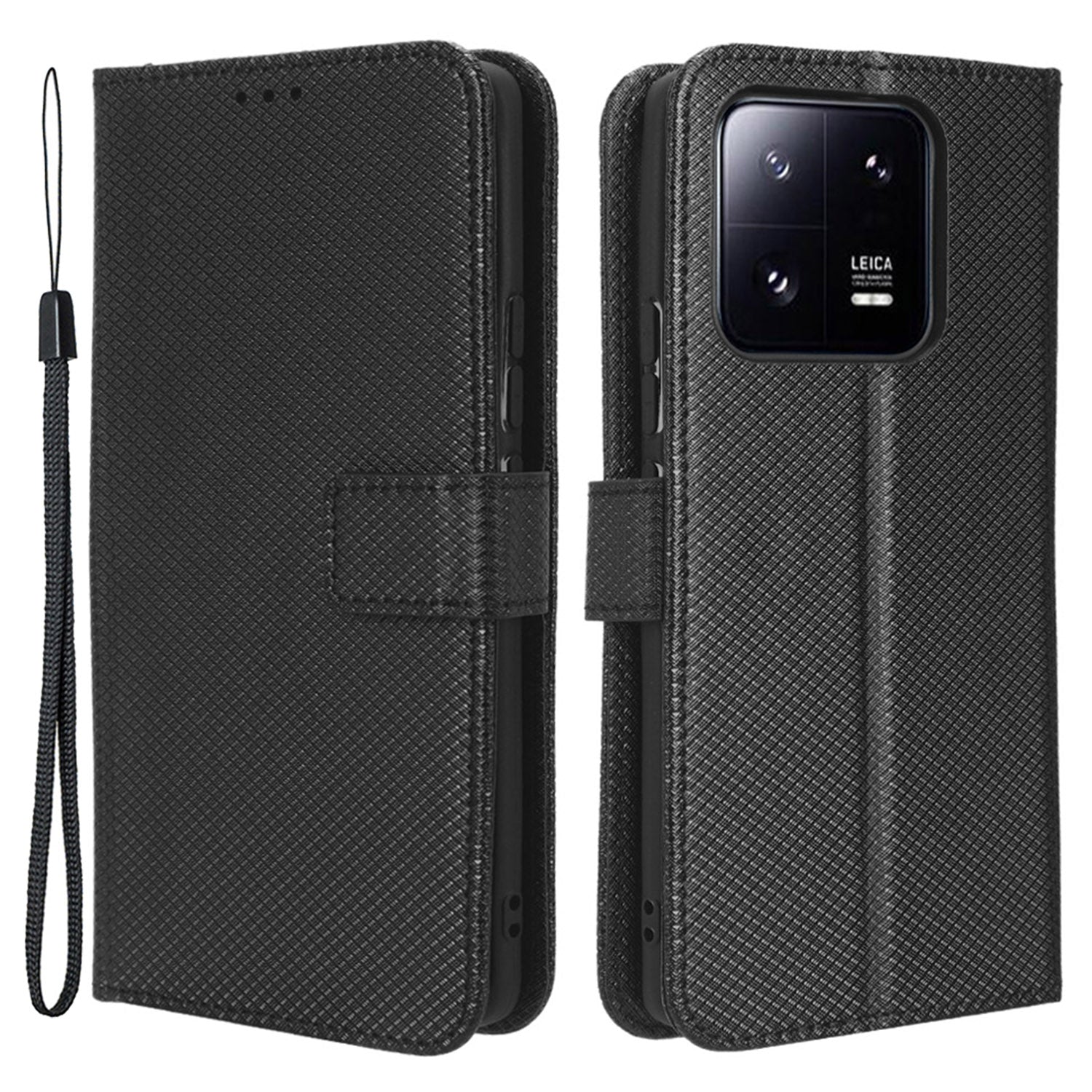 Diamond Texture Phone Cover For Xiaomi 13 Pro 5G Magnetic Clasp Foldable Stand Flip Leather Wallet Case