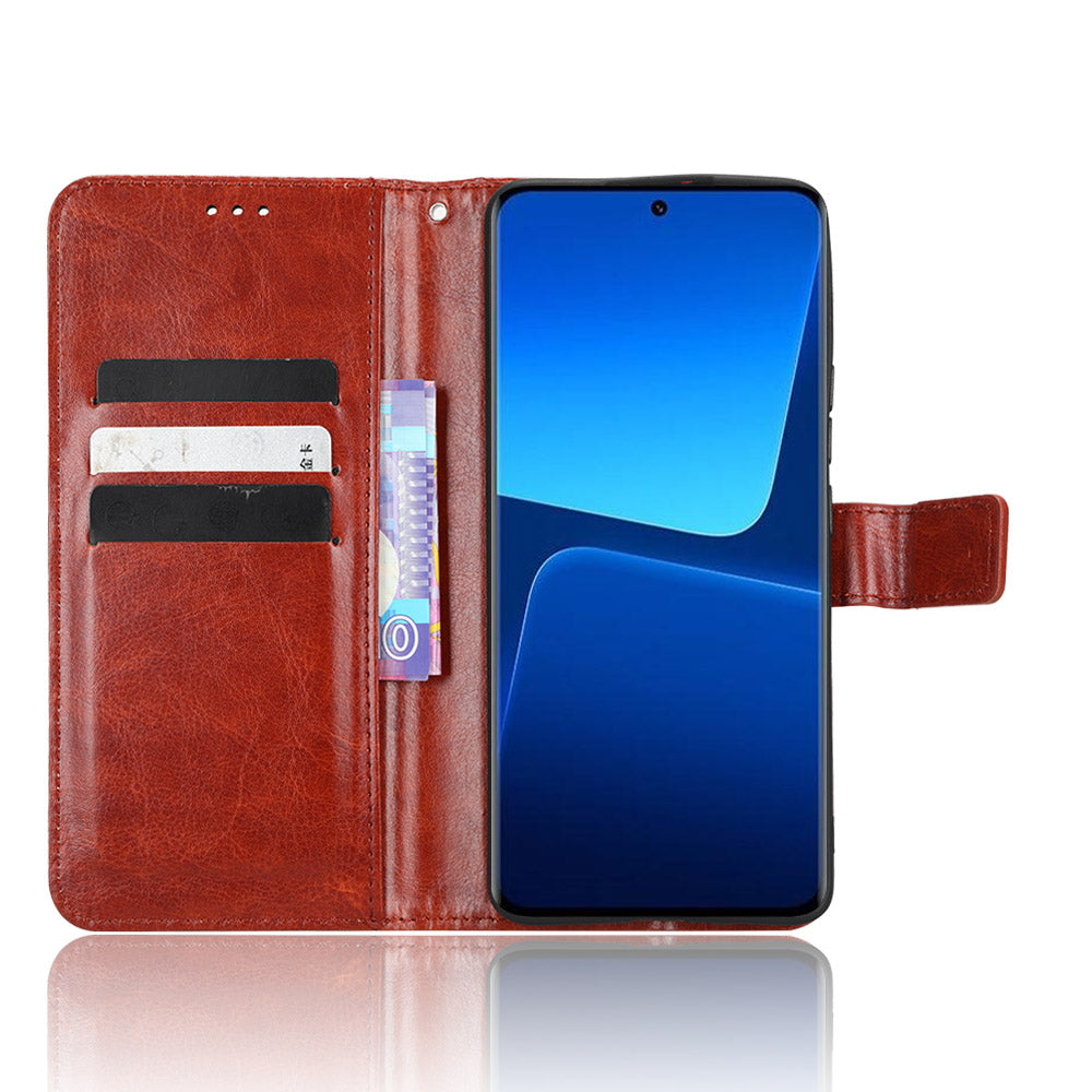 Magnetic Crazy Horse Texture Phone Case For Xiaomi 13 5G Wallet Stand PU Leather Anti-drop Full Protection Mobile Phone Cover with Strap