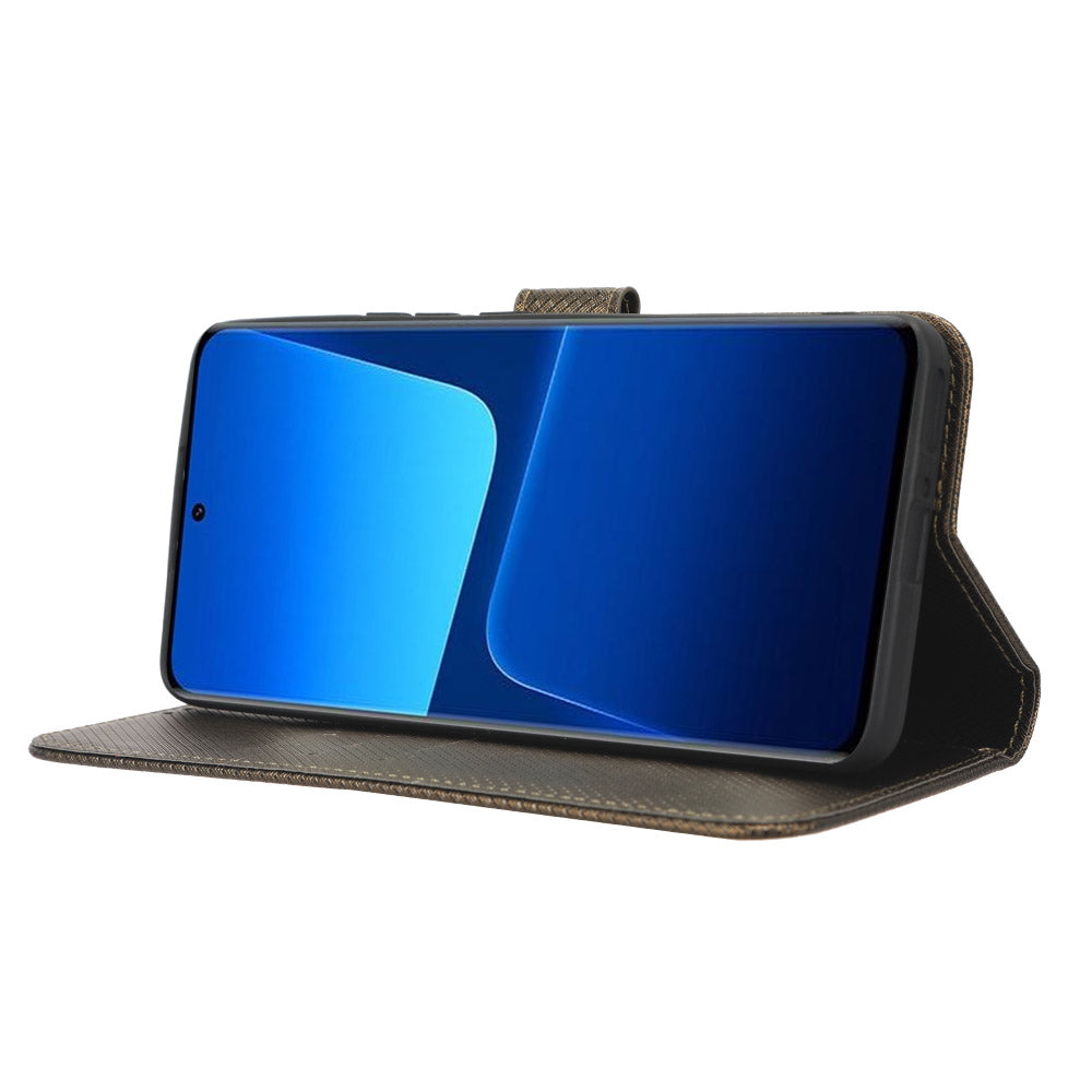 Drop-proof Phone Cover For Xiaomi 13 5G Magnetic Clasp Diamond Texture Flip Leather Wallet Case with Stand
