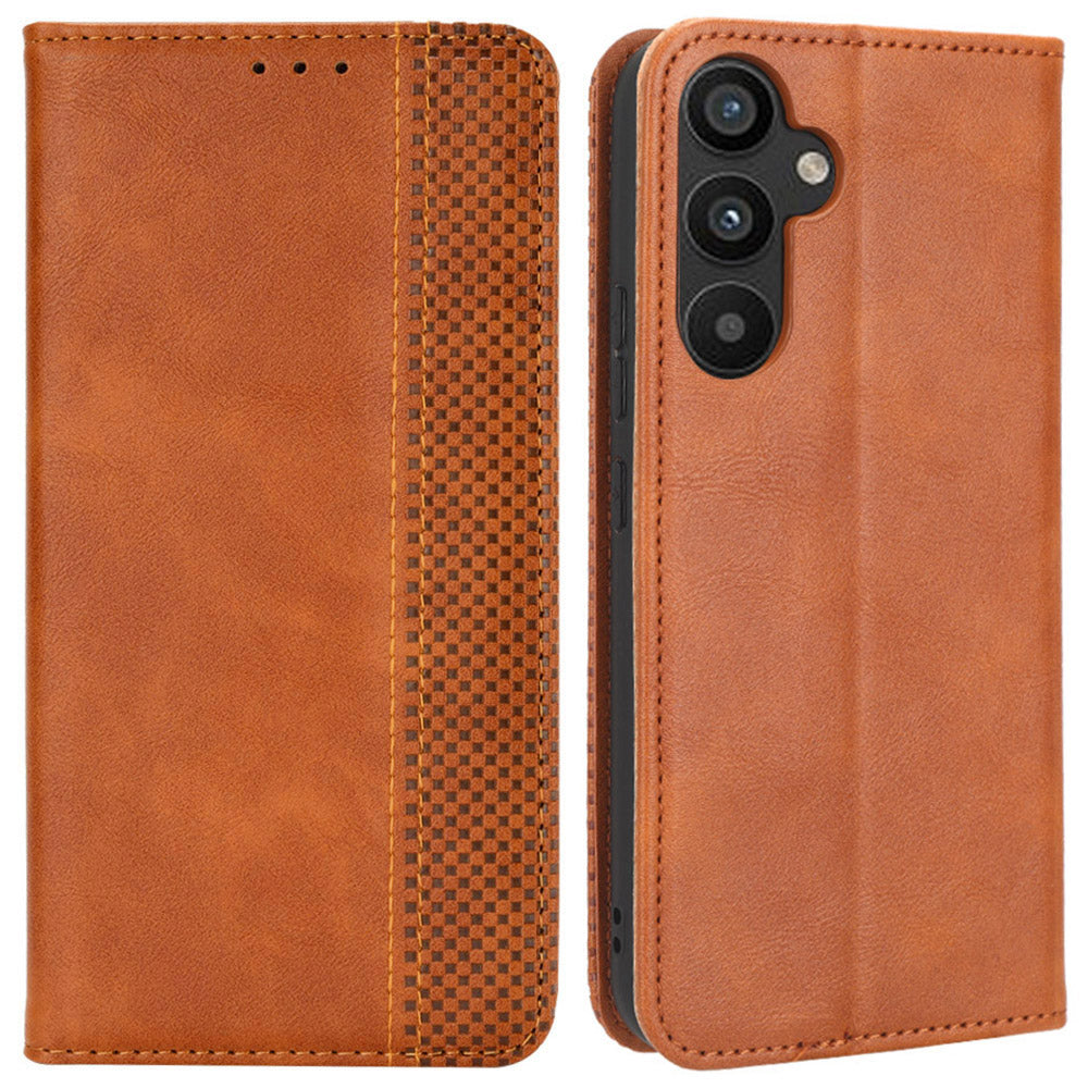 For Samsung Galaxy A34 5G Anti-fall Phone Case Stand Retro Texture Imprinted Pattern Magnetic Auto Closing Flip Leather Wallet Phone Cover