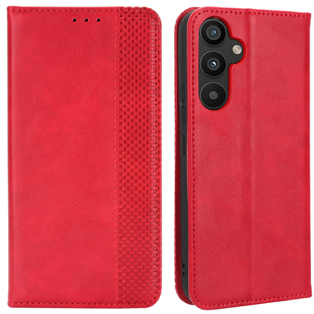 For Samsung Galaxy A34 5G Anti-fall Phone Case Stand Retro Texture Imprinted Pattern Magnetic Auto Closing Flip Leather Wallet Phone Cover