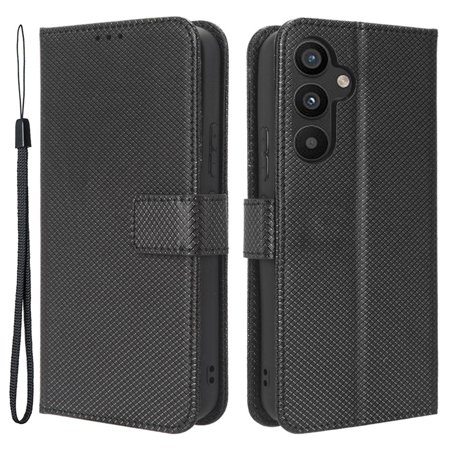 Anti-fall Phone Cover For Samsung Galaxy A34 5G Anti-shock Magnetic Clasp Diamond Texture PU Leather Anti-scratch Foldable Stand Wallet Phone Case