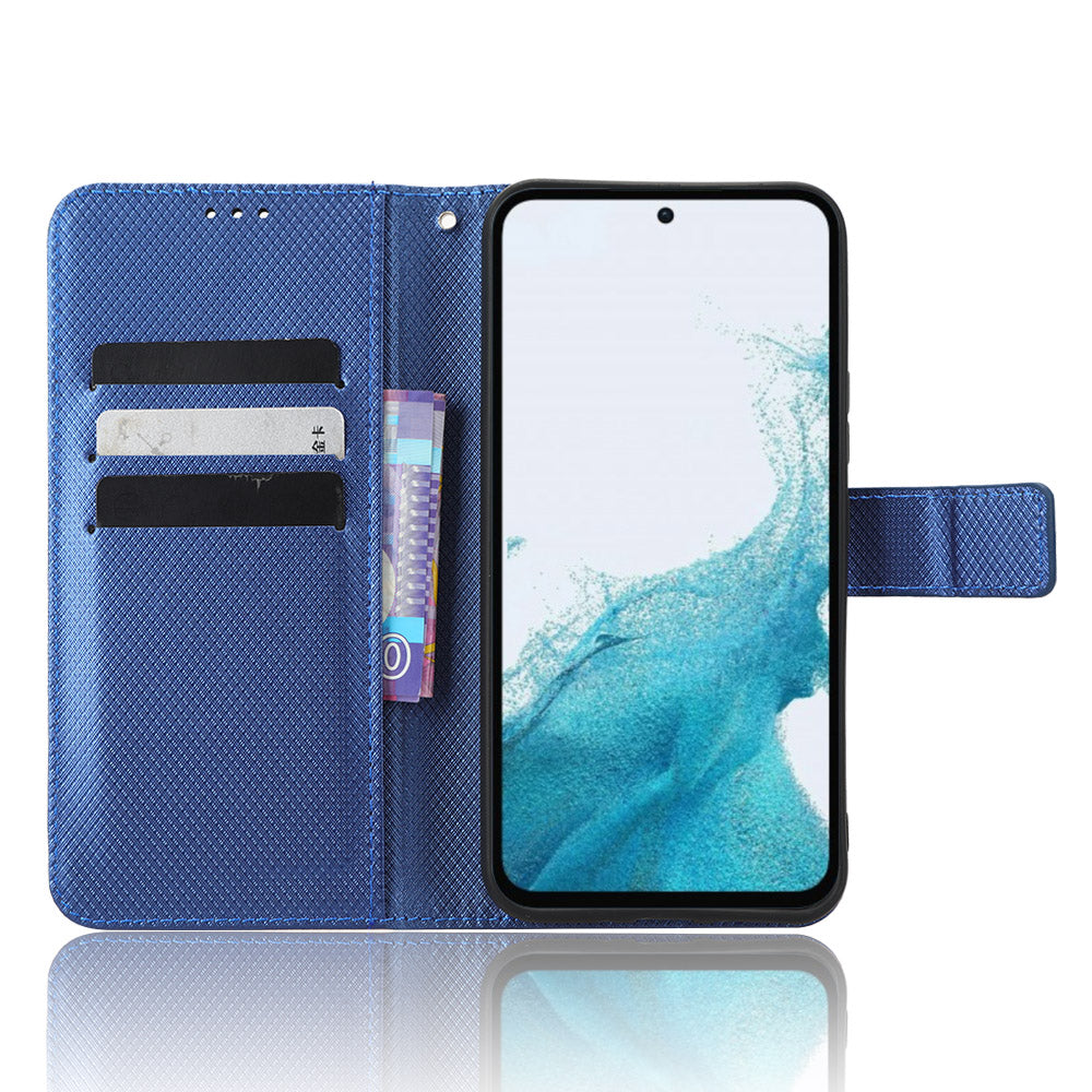 For Samsung Galaxy A54 5G Magnetic Clasp Protective Phone Cover Diamond Texture PU Leather Anti-drop Phone Case with Foldable Stand Wallet