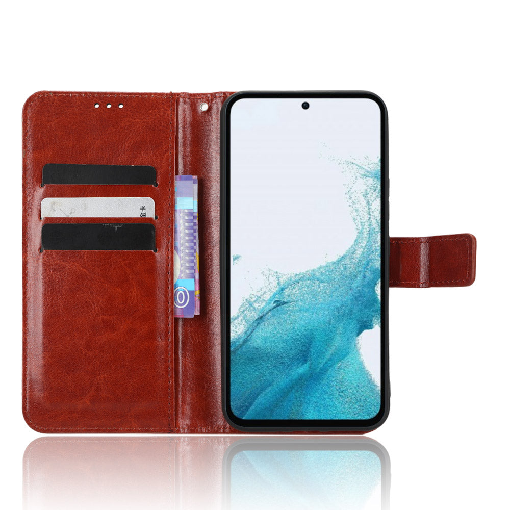 For Samsung Galaxy A54 5G Crazy Horse Texture Magnetic Full Protection Cell Phone Case Flip Wallet Stand Anti-wear PU Leather Phone Cover with Strap