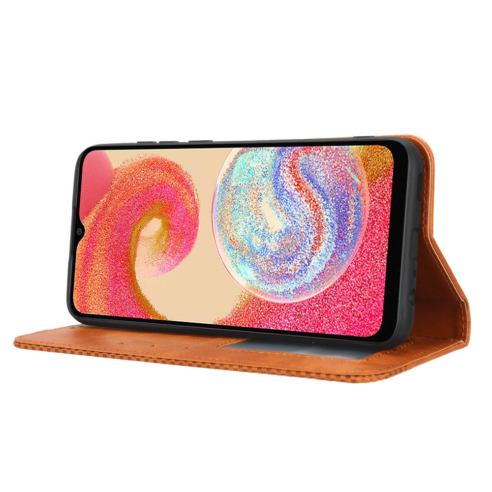 Retro Texture Protective Phone Cover For Samsung Galaxy A04e 4G F04 4G M04 4G Magnetic Auto Closing Imprinted Pattern PU Leather Flip Wallet Stand Anti-drop Phone Case