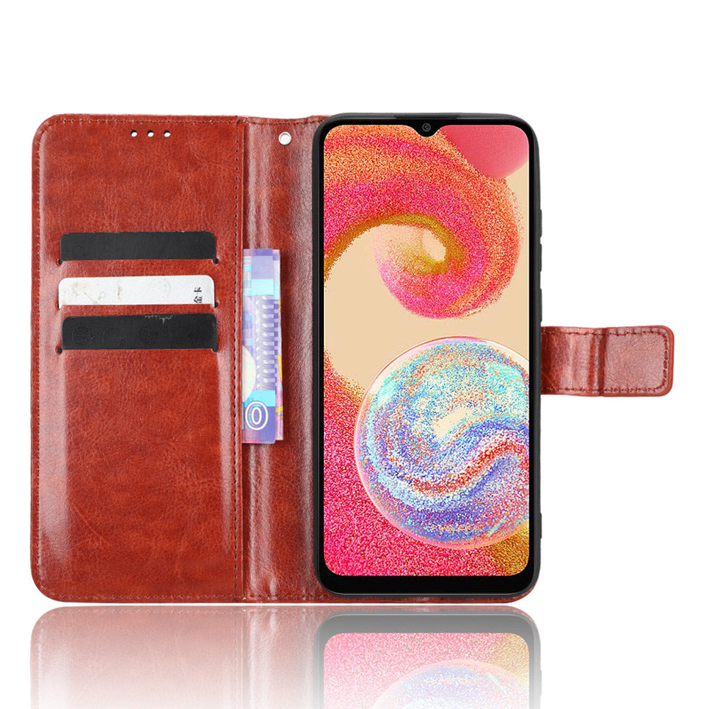 Drop-proof Phone Case For Samsung Galaxy A04e 4G F04 4G M04 4G Crazy Horse Texture Magnetic Flip Wallet Stand PU Leather Cell Phone Cover with Strap