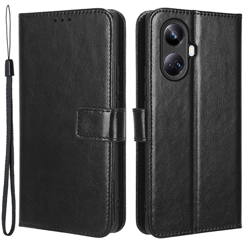 For Realme 10 Pro 5G Full Body Coverage Crazy Horse Texture Magnetic Cell Phone Case Flip Wallet Stand PU Leather Phone Cover with Strap