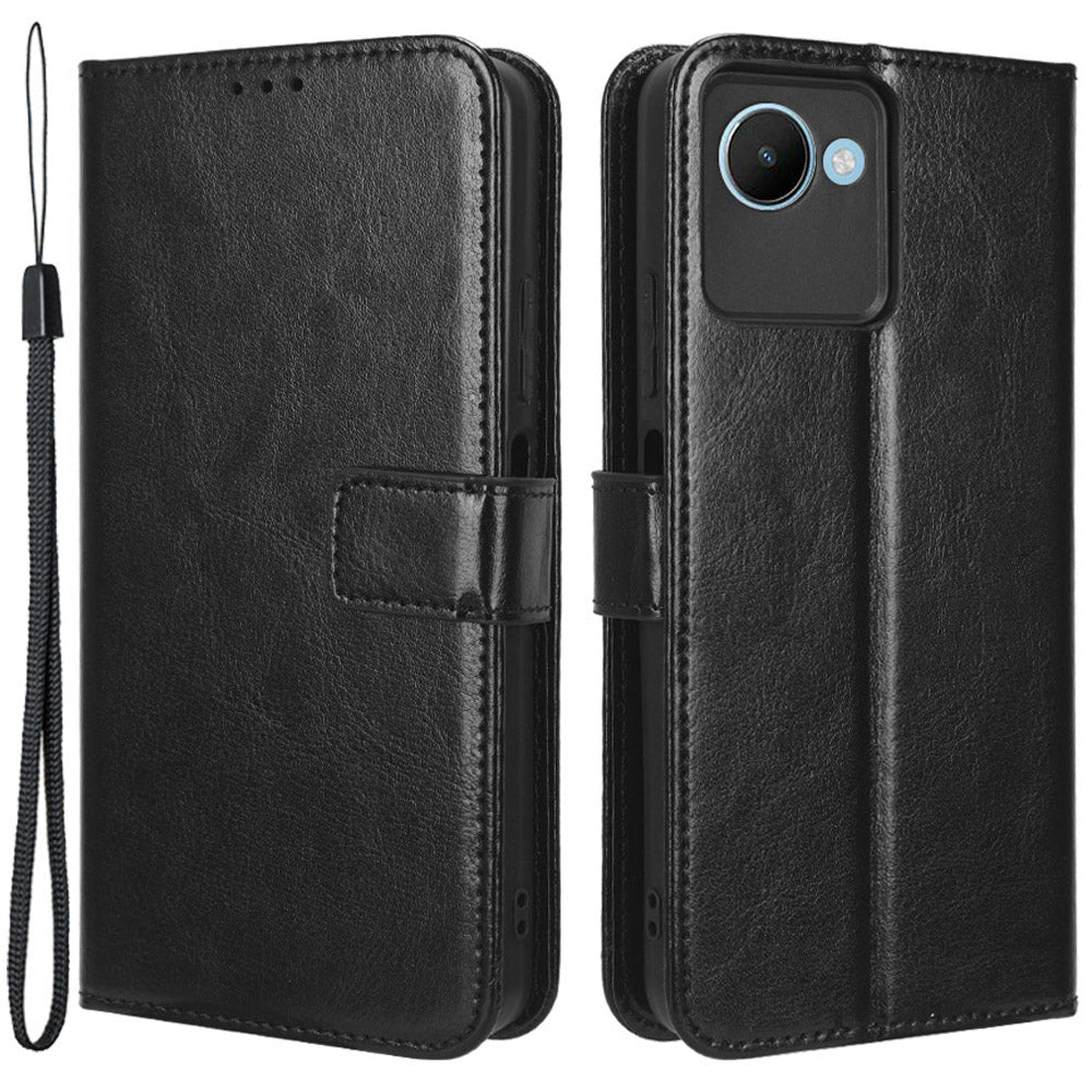 For Realme C30 4G C30s 4G Fully Wrapped Crazy Horse Texture Magnetic Cell Phone Case Flip Wallet Stand PU Leather Phone Cover with Strap