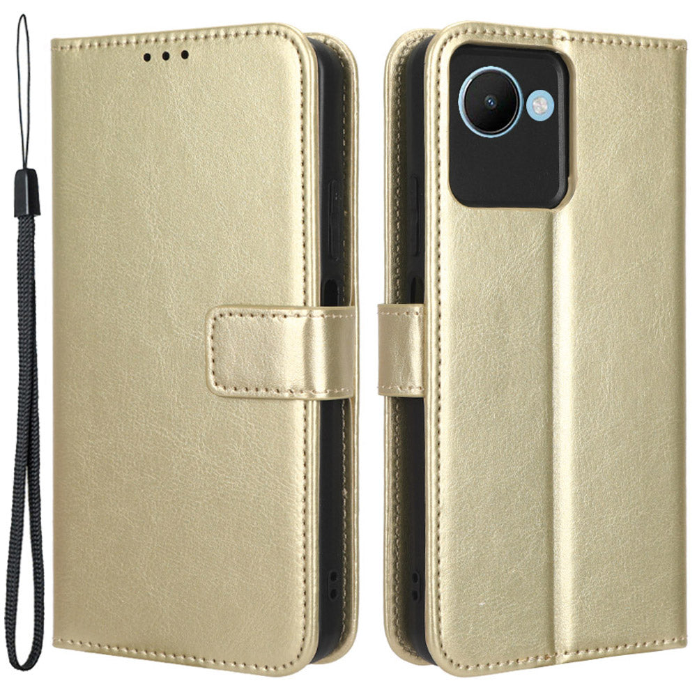 Til Realme C30 4G C30s 4G Fuldt indpakket Crazy Horse Tekstur Magnetisk mobiltelefon etui Flip Wallet Stand PU læder telefoncover med rem 